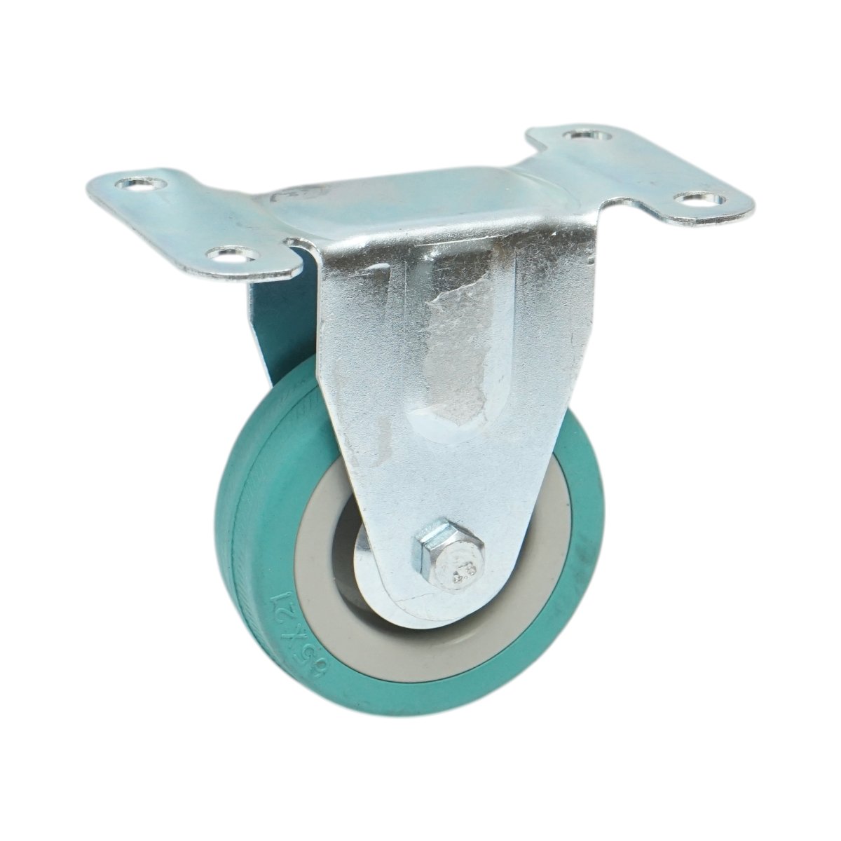 Roata fixa 65x19mm fara frana, cauciuc plin albastru, placa otel 100x59mm 35kg - imagine 5