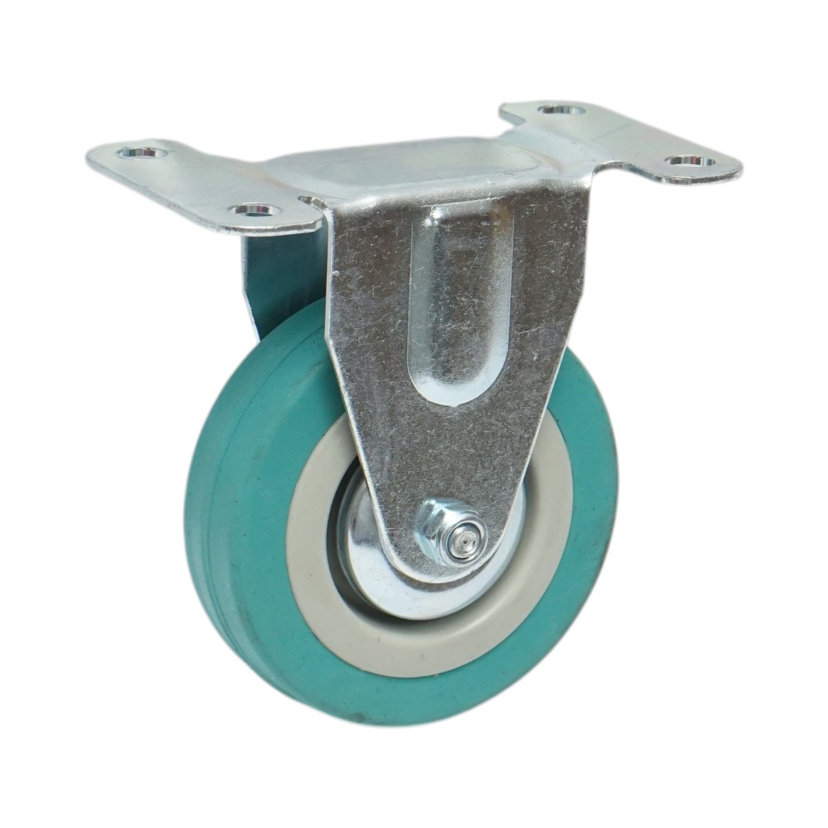 Roata fixa 75x21mm fara frana, cauciuc plin albastru, placa otel 100x59mm 45kg - imagine 5