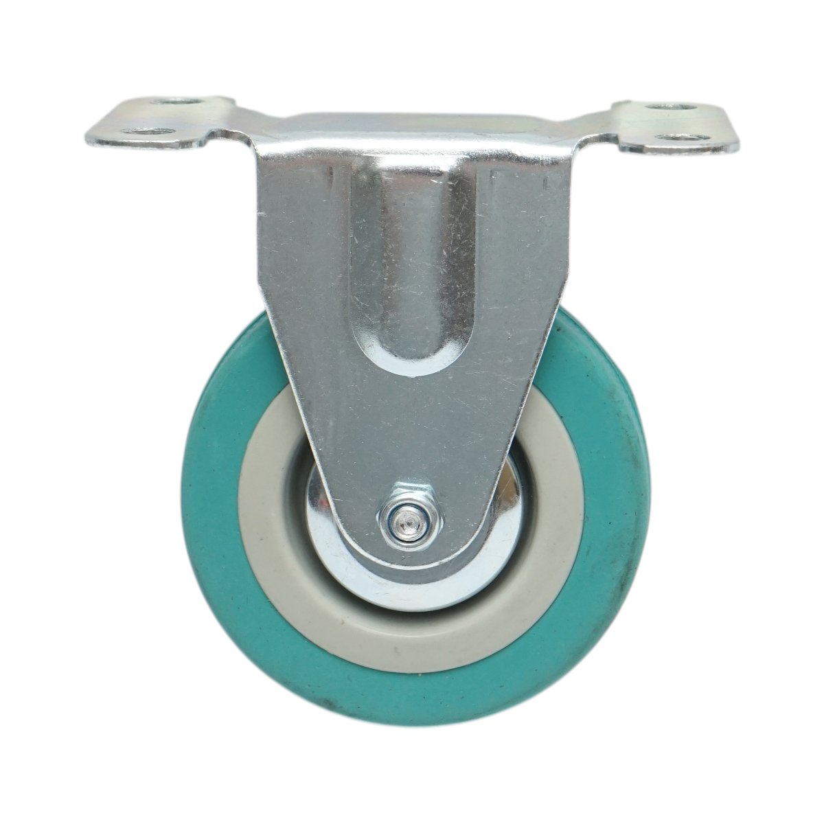 Roata fixa 75x21mm fara frana, cauciuc plin albastru, placa otel 100x59mm 45kg - imagine 2
