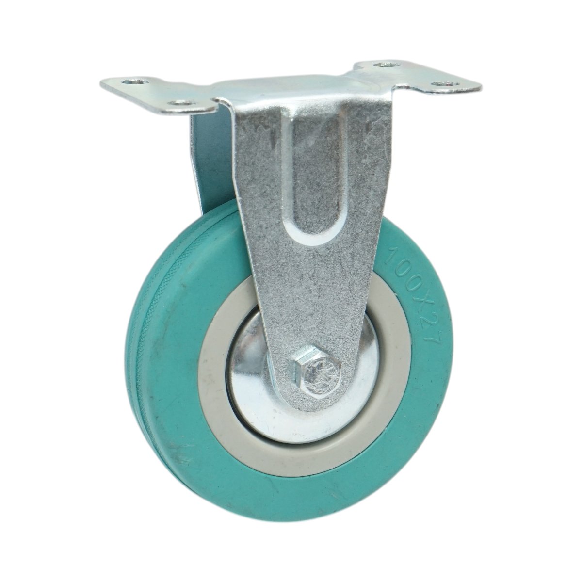 Roata fixa 100x26mm fara frana, cauciuc plin albastru, placa otel 100x59mm 55kg - imagine 5