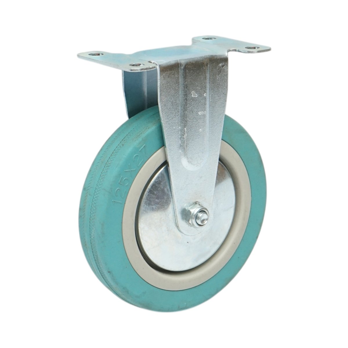 Roata fixa 125x27mm fara frana, cauciuc plin albastru, placa otel 100x59mm 60kg - imagine 5