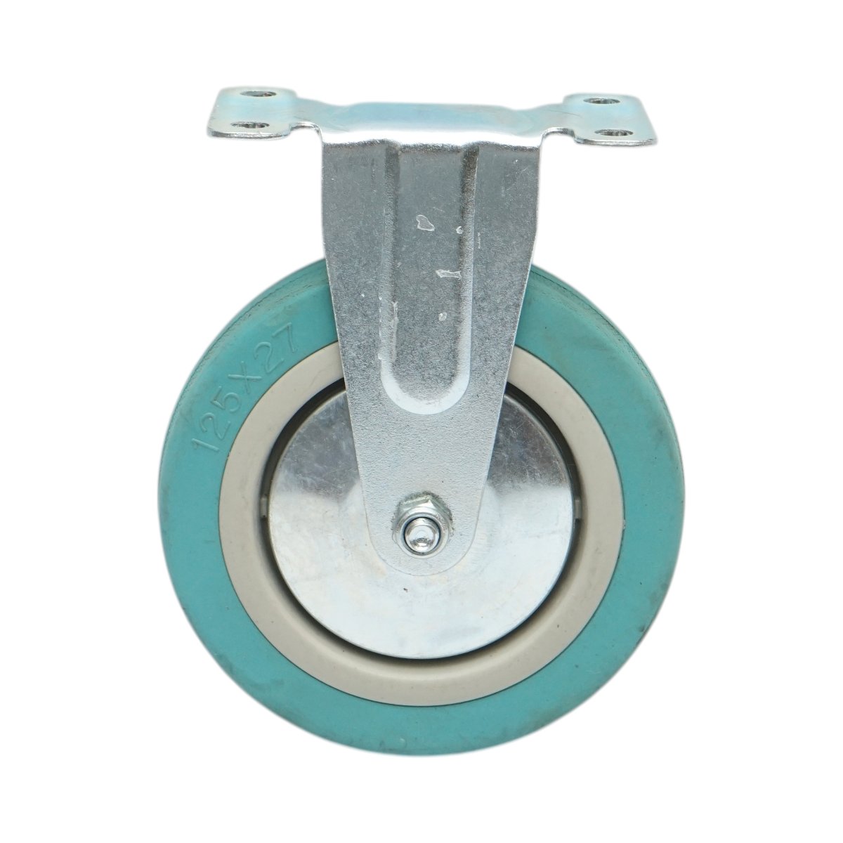 Roata fixa 125x27mm fara frana, cauciuc plin albastru, placa otel 100x59mm 60kg - imagine 2