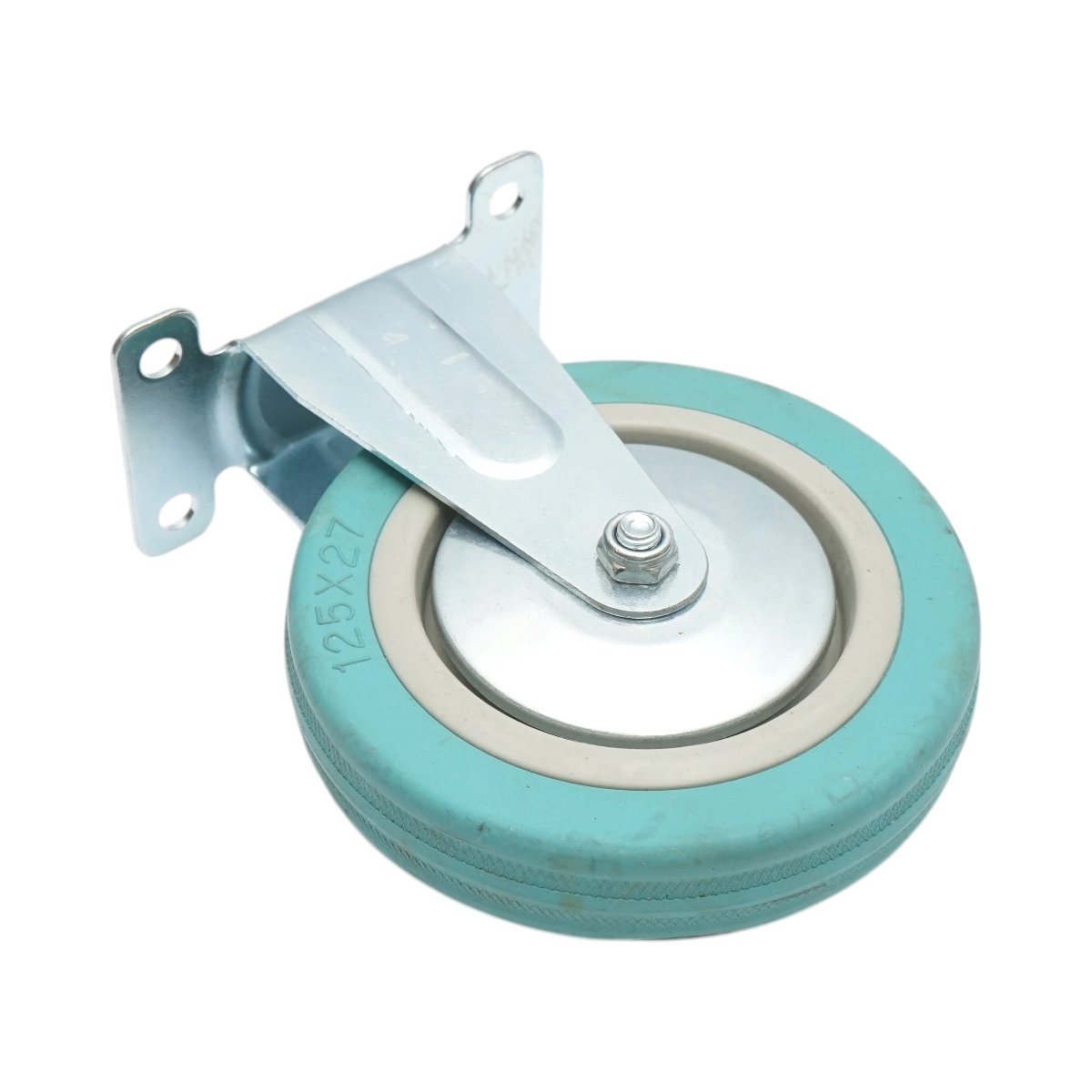 Roata fixa 125x27mm fara frana, cauciuc plin albastru, placa otel 100x59mm 60kg - imagine 6
