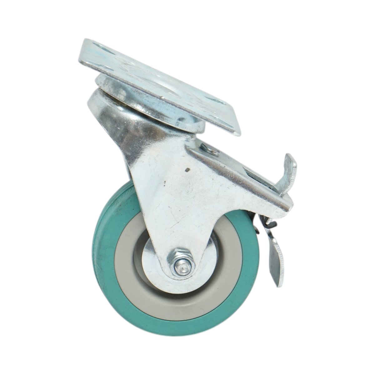 Roata pivotanta 65x19mm cu frana, cauciuc plin albastru, placa otel 65x65mm 35kg - imagine 2