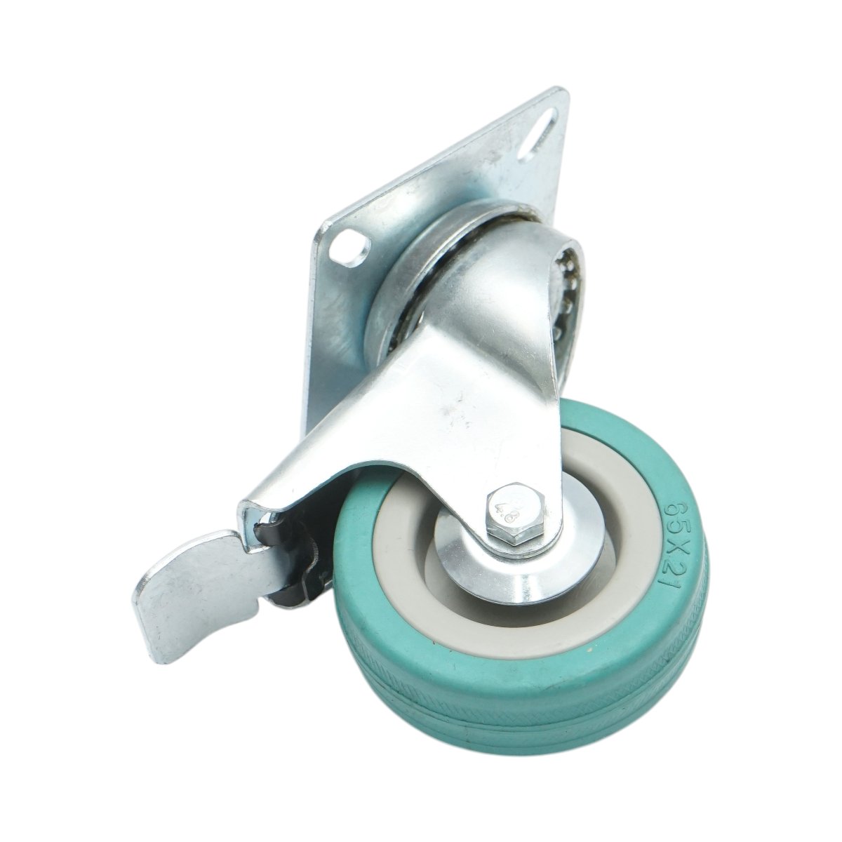 Roata pivotanta 65x19mm cu frana, cauciuc plin albastru, placa otel 65x65mm 35kg - imagine 6