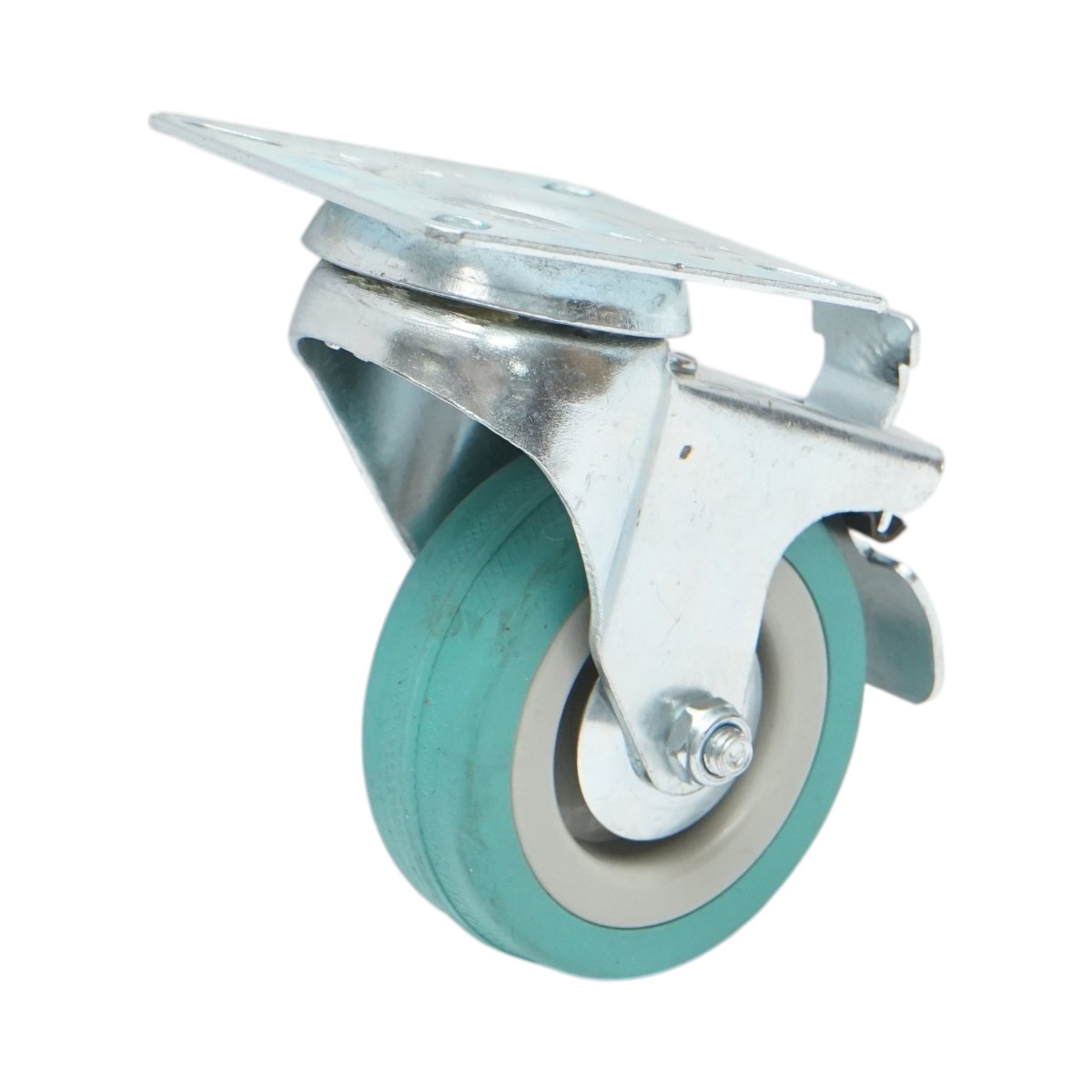 Roata pivotanta 65x19mm cu frana, cauciuc plin albastru, placa otel 65x65mm 35kg - imagine 5