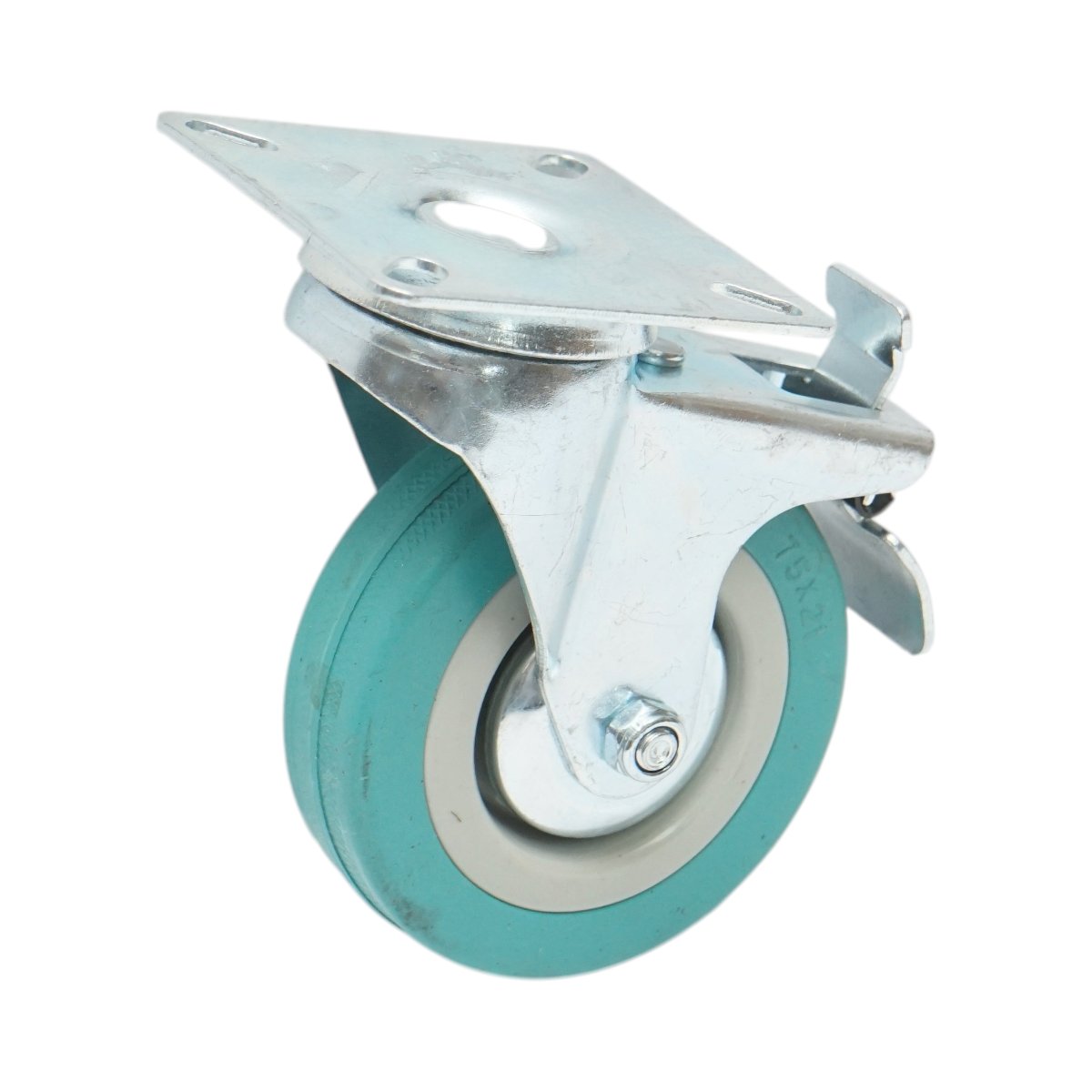 Roata pivotanta 75x21mm cu frana, cauciuc plin albastru, placa otel 65x65mm 45kg - imagine 5
