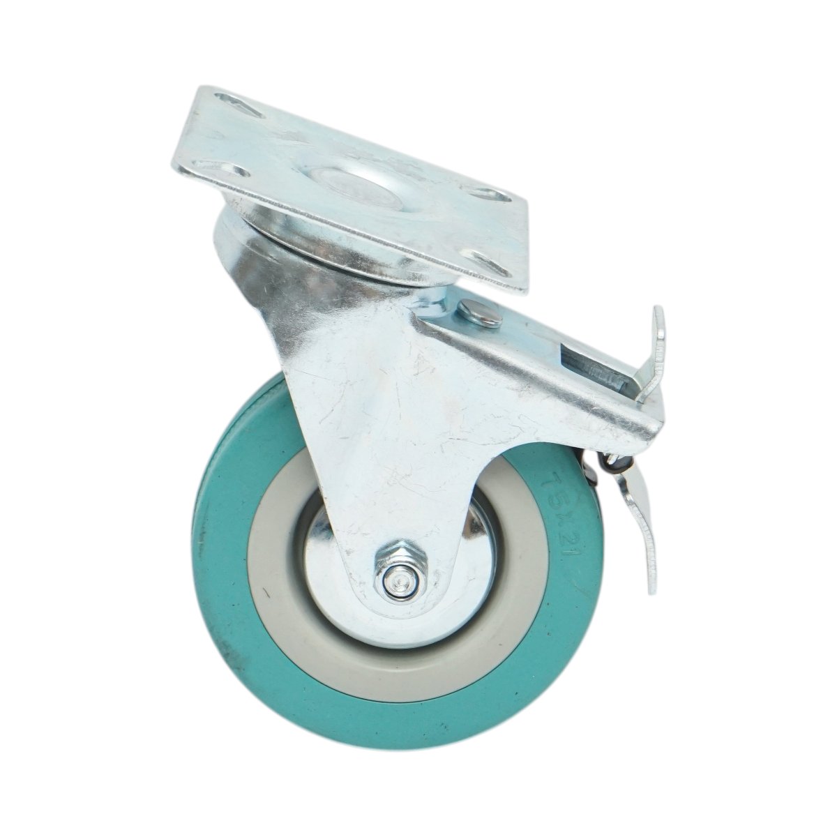 Roata pivotanta 75x21mm cu frana, cauciuc plin albastru, placa otel 65x65mm 45kg - imagine 2