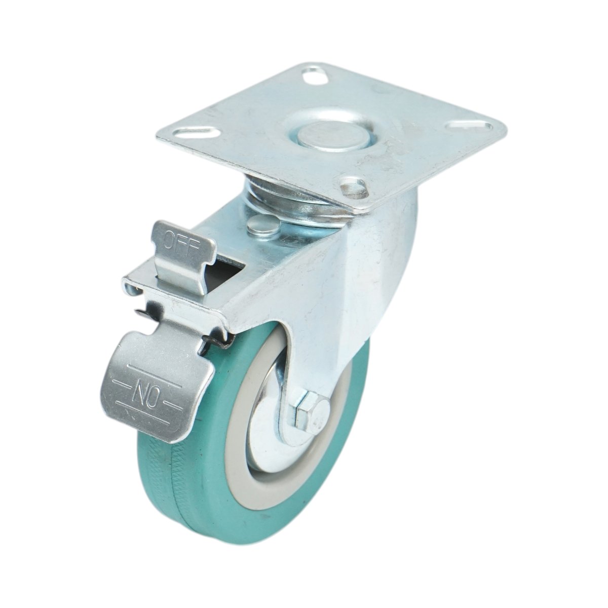 Roata pivotanta 75x21mm cu frana, cauciuc plin albastru, placa otel 65x65mm 45kg