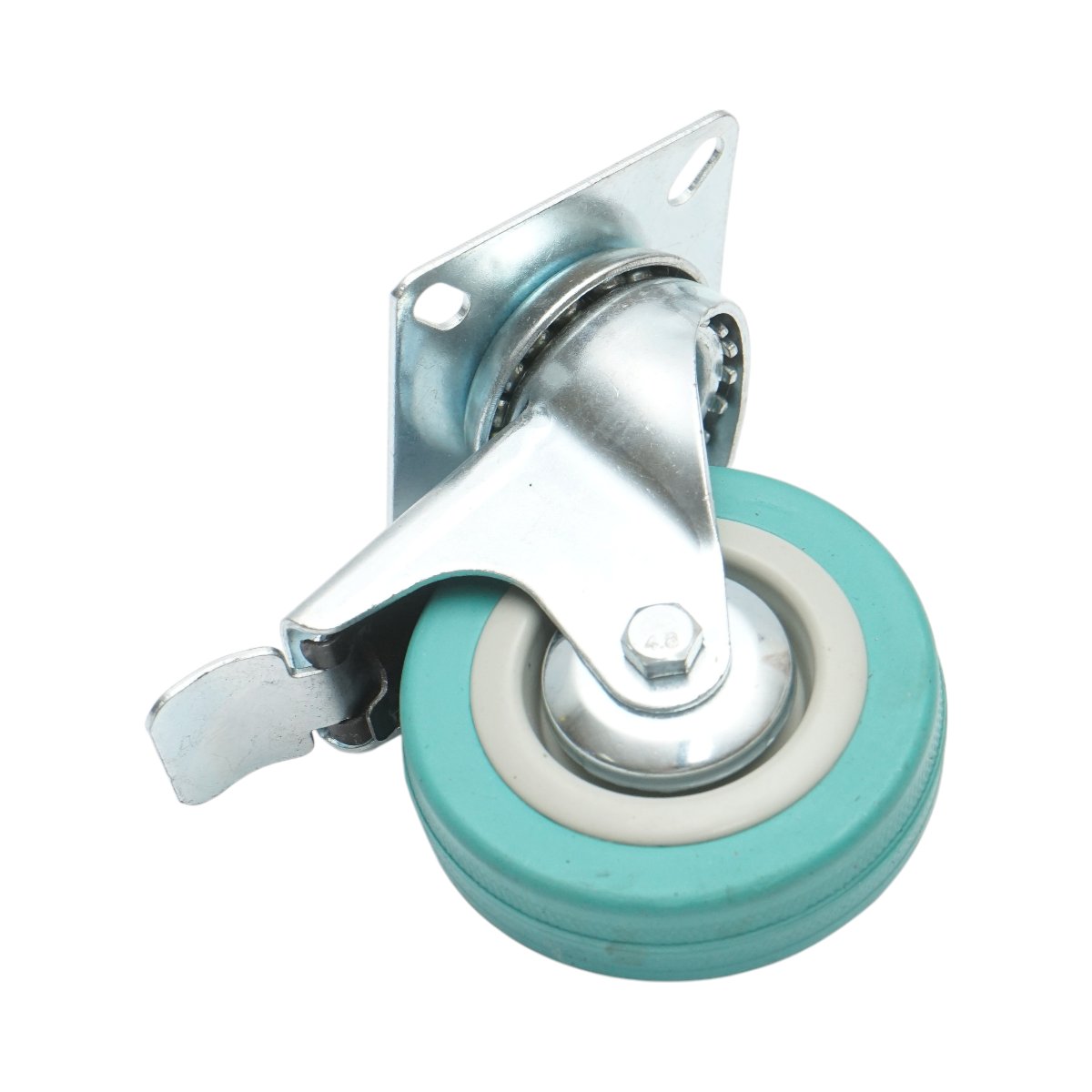 Roata pivotanta 75x21mm cu frana, cauciuc plin albastru, placa otel 65x65mm 45kg - imagine 6