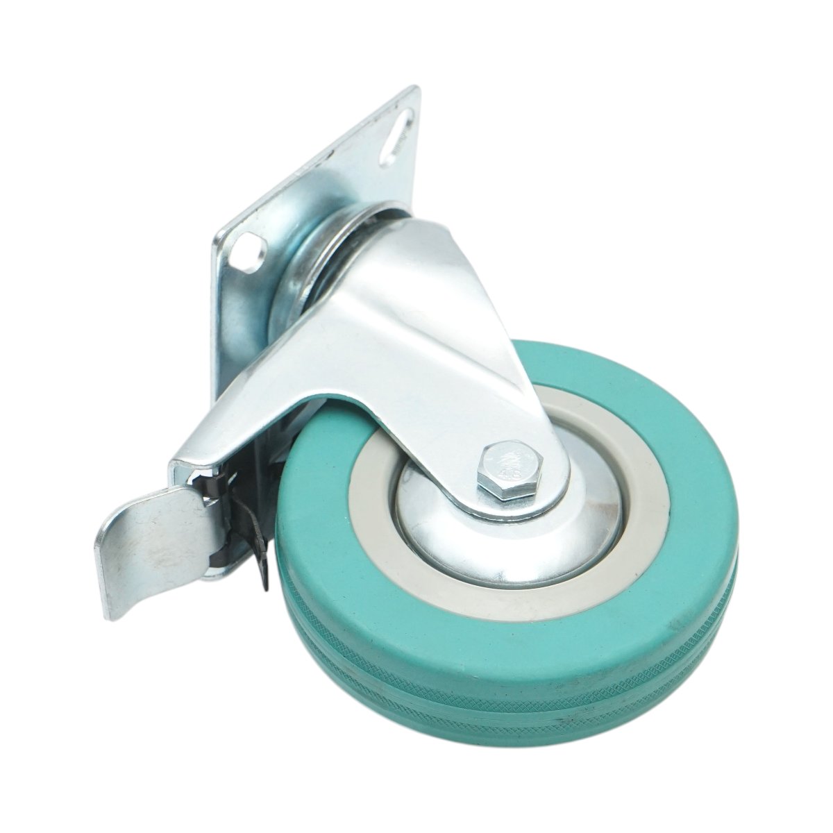 Roata pivotanta 100x26mm cu frana, cauciuc plin albastru, placa otel 75x75mm 55kg - imagine 6