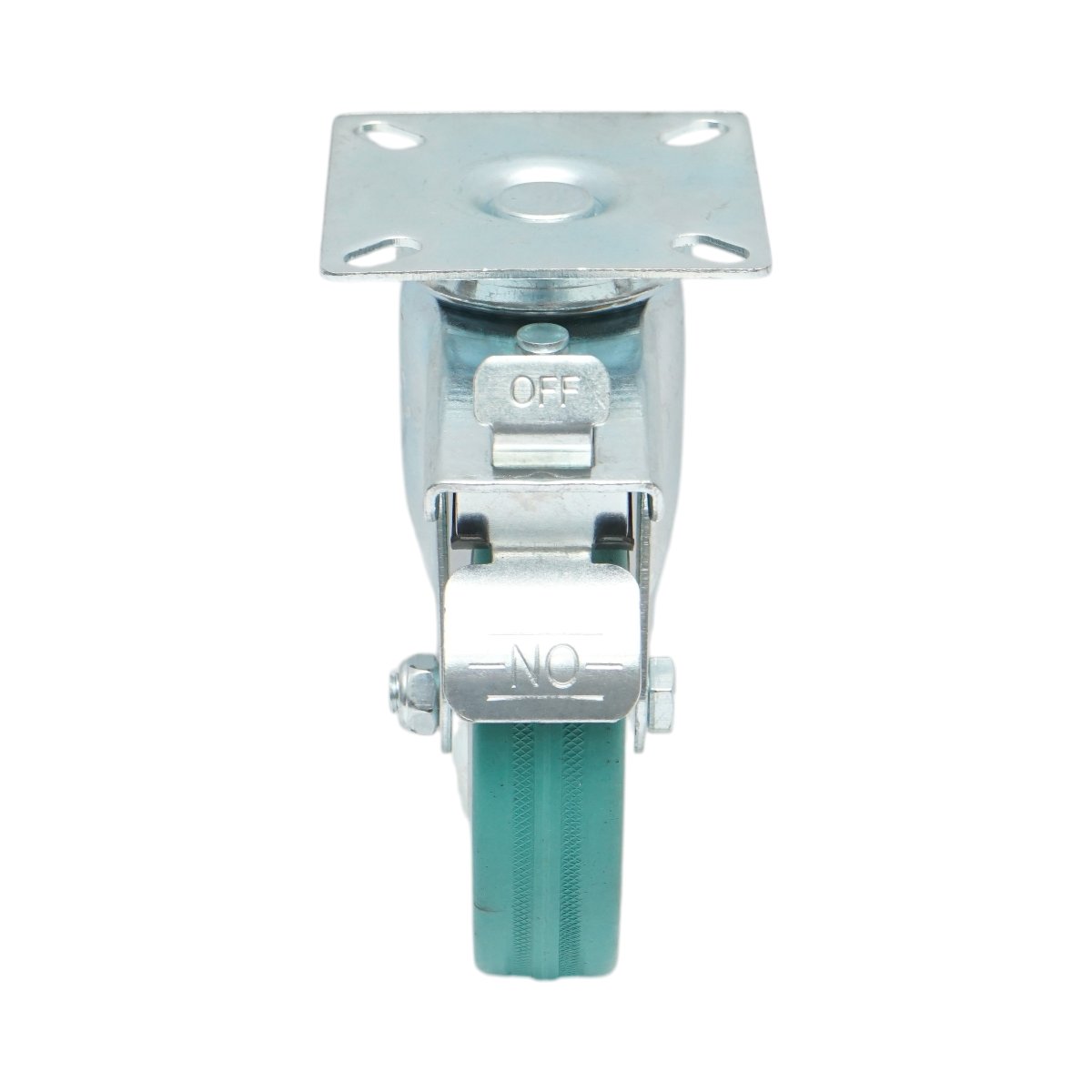 Roata pivotanta 100x26mm cu frana, cauciuc plin albastru, placa otel 75x75mm 55kg - imagine 4
