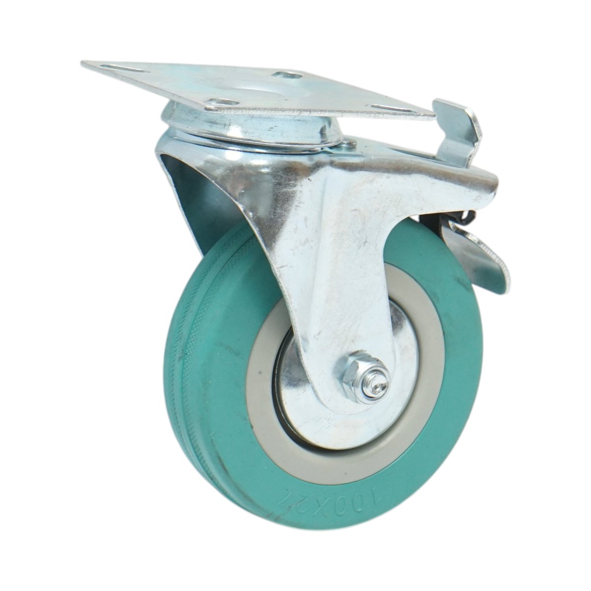 Roata pivotanta 100x26mm cu frana, cauciuc plin albastru, placa otel 75x75mm 55kg - imagine 5