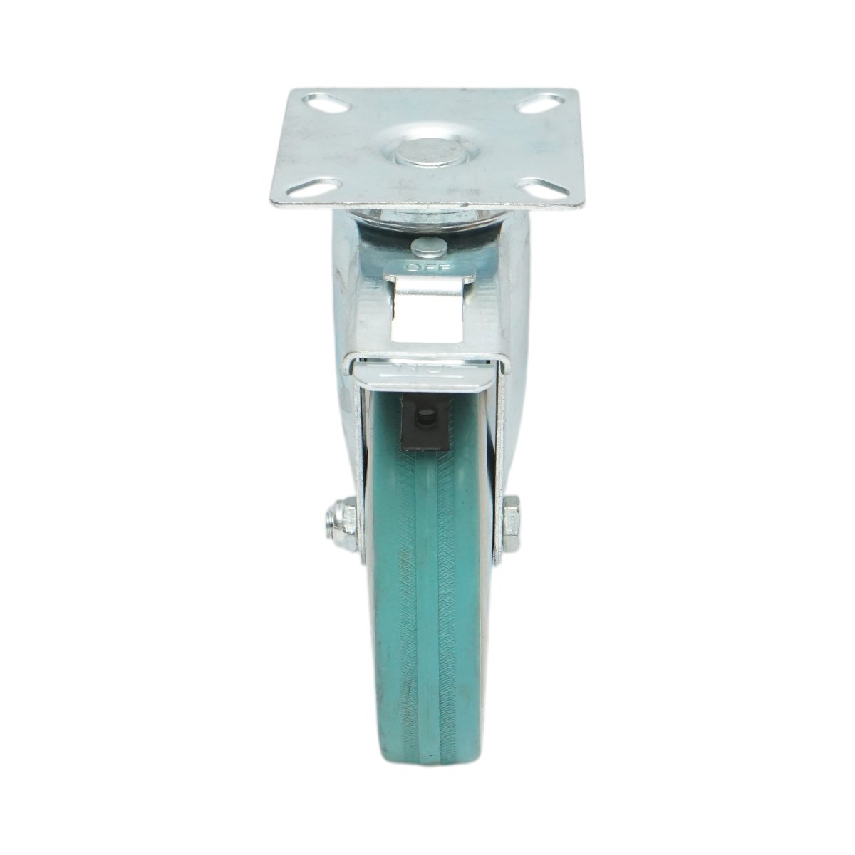 Roata pivotanta 125x27mm cu frana, cauciuc plin albastru, placa otel 75x75mm 60kg - imagine 4