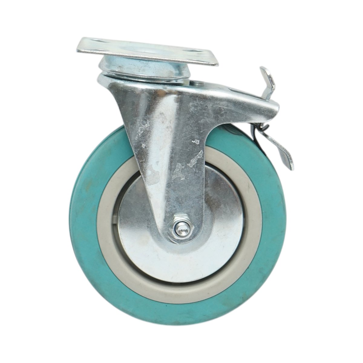 Roata pivotanta 125x27mm cu frana, cauciuc plin albastru, placa otel 75x75mm 60kg - imagine 2