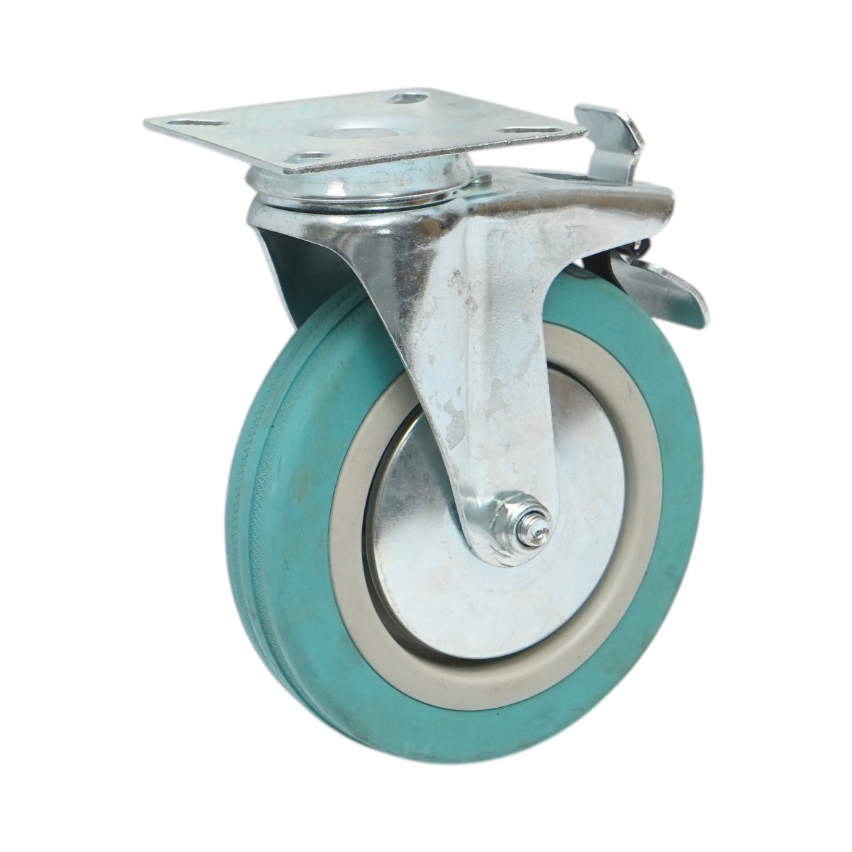 Roata pivotanta 125x27mm cu frana, cauciuc plin albastru, placa otel 75x75mm 60kg - imagine 5