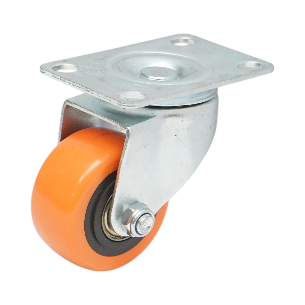 Roata pivotanta 64x31mm fara frana, PVC portocaliu, placa otel 94x63mm 60kg