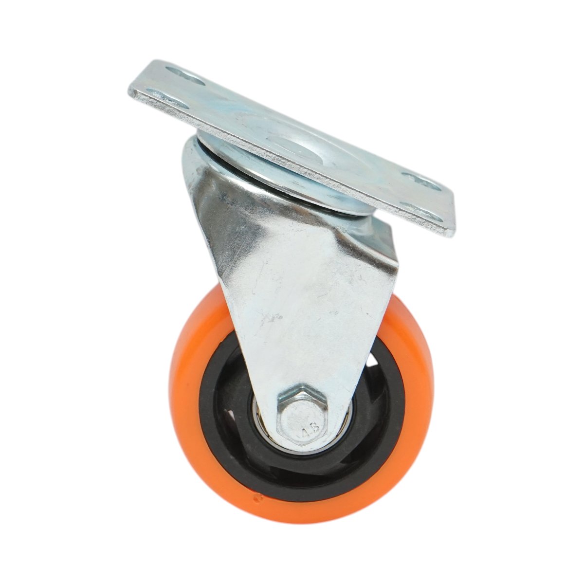 Roata pivotanta 75x31mm fara frana, PVC portocaliu, placa otel 94x63mm 80kg - imagine 2