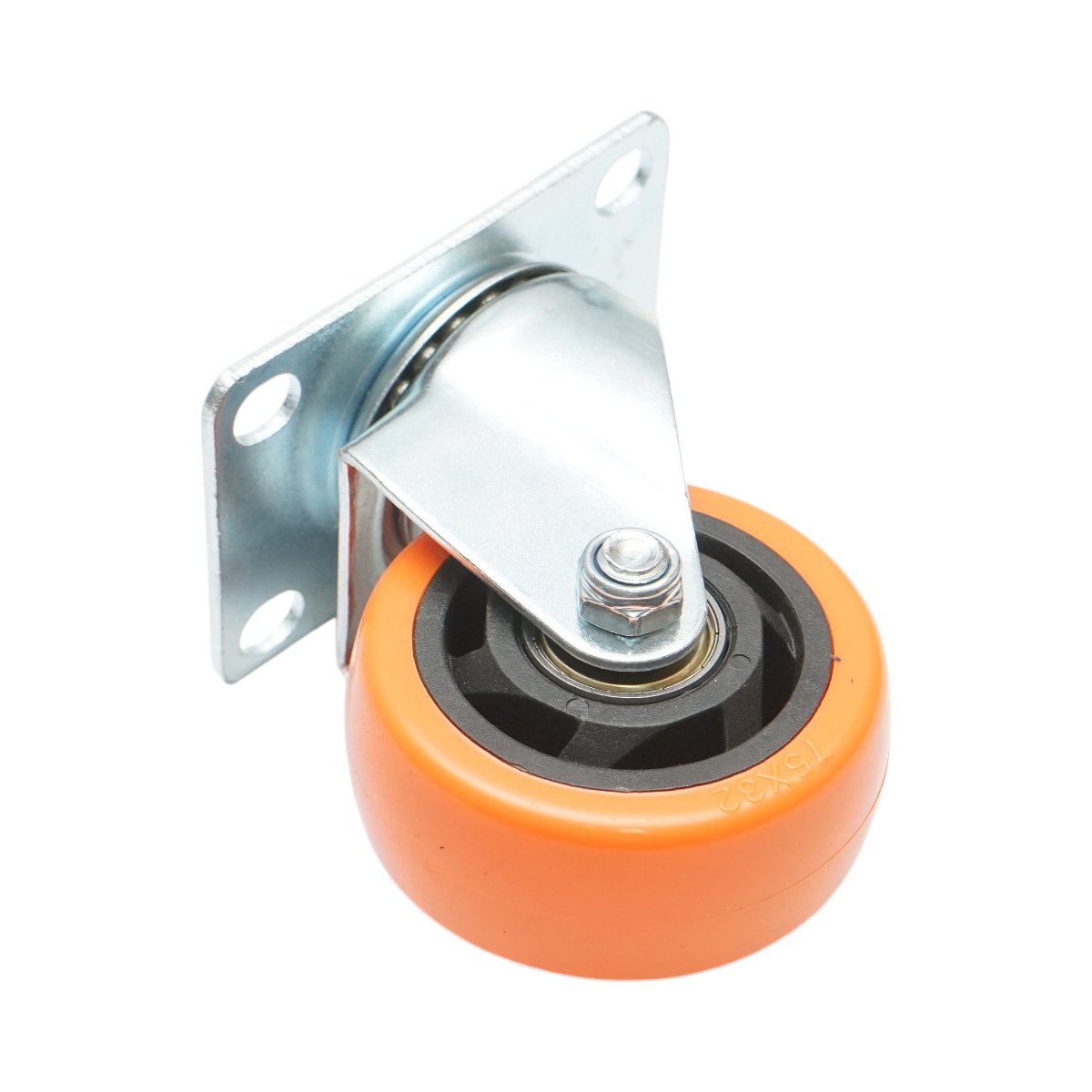 Roata pivotanta 75x31mm fara frana, PVC portocaliu, placa otel 94x63mm 80kg - imagine 6