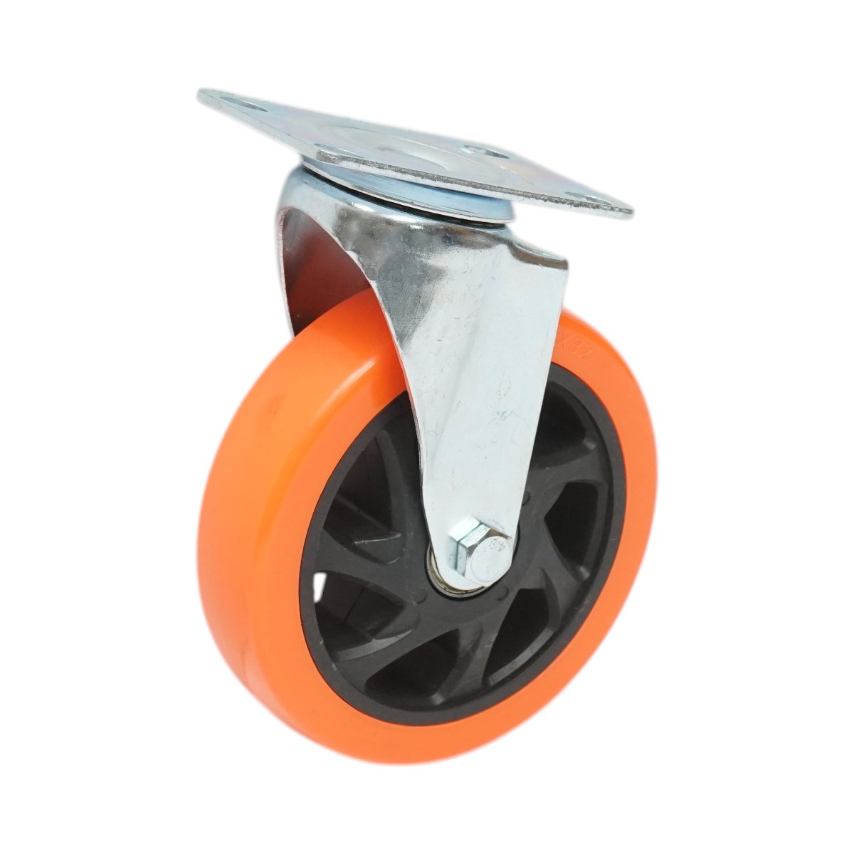 Roata pivotanta 125x31mm fara frana, PVC portocaliu, placa otel 94x63mm 100kg - imagine 5