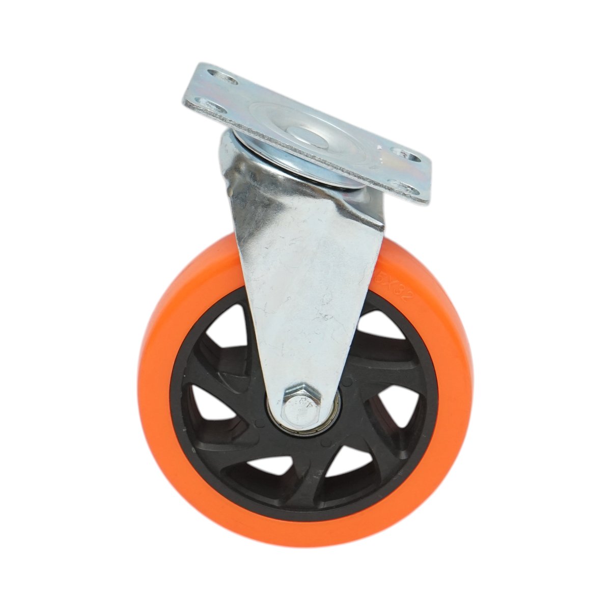 Roata pivotanta 125x31mm fara frana, PVC portocaliu, placa otel 94x63mm 100kg - imagine 2