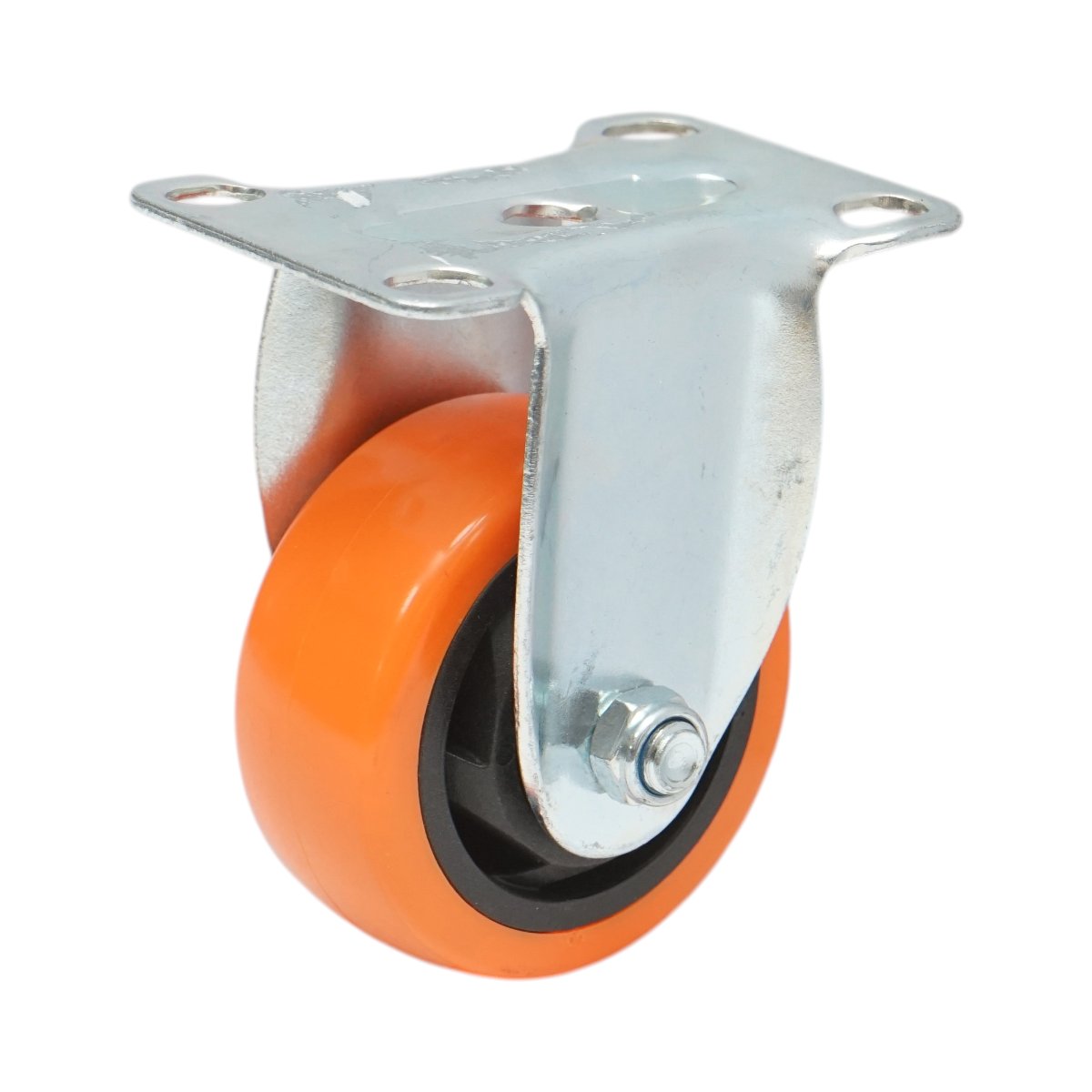 Roata fixa 75x31mm fara frana, PVC portocaliu, placa otel 94x63mm 80kg