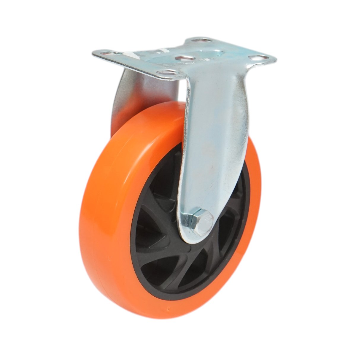 Roata fixa 125x31mm fara frana, PVC portocaliu, placa otel 94x63mm 100kg
