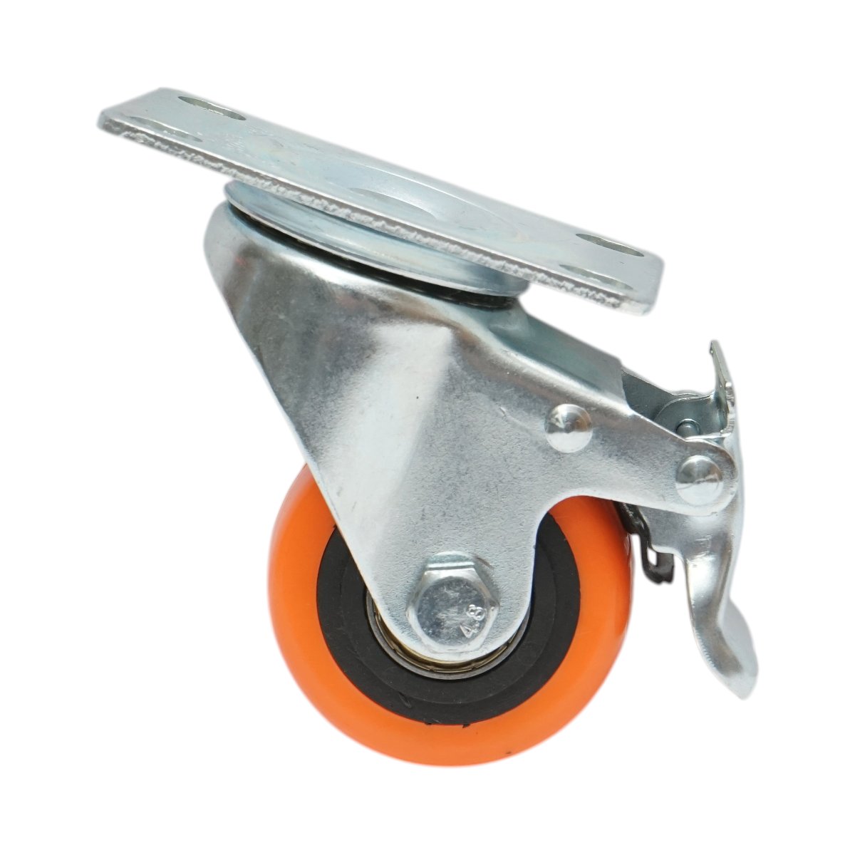 Roata pivotanta 64x31mm cu frana, PVC portocaliu, placa otel 94x63mm 60kg - imagine 2