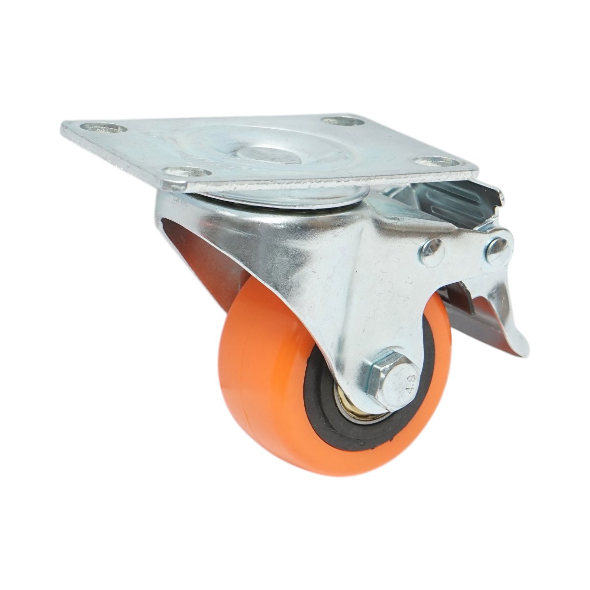 Roata pivotanta 64x31mm cu frana, PVC portocaliu, placa otel 94x63mm 60kg - imagine 5