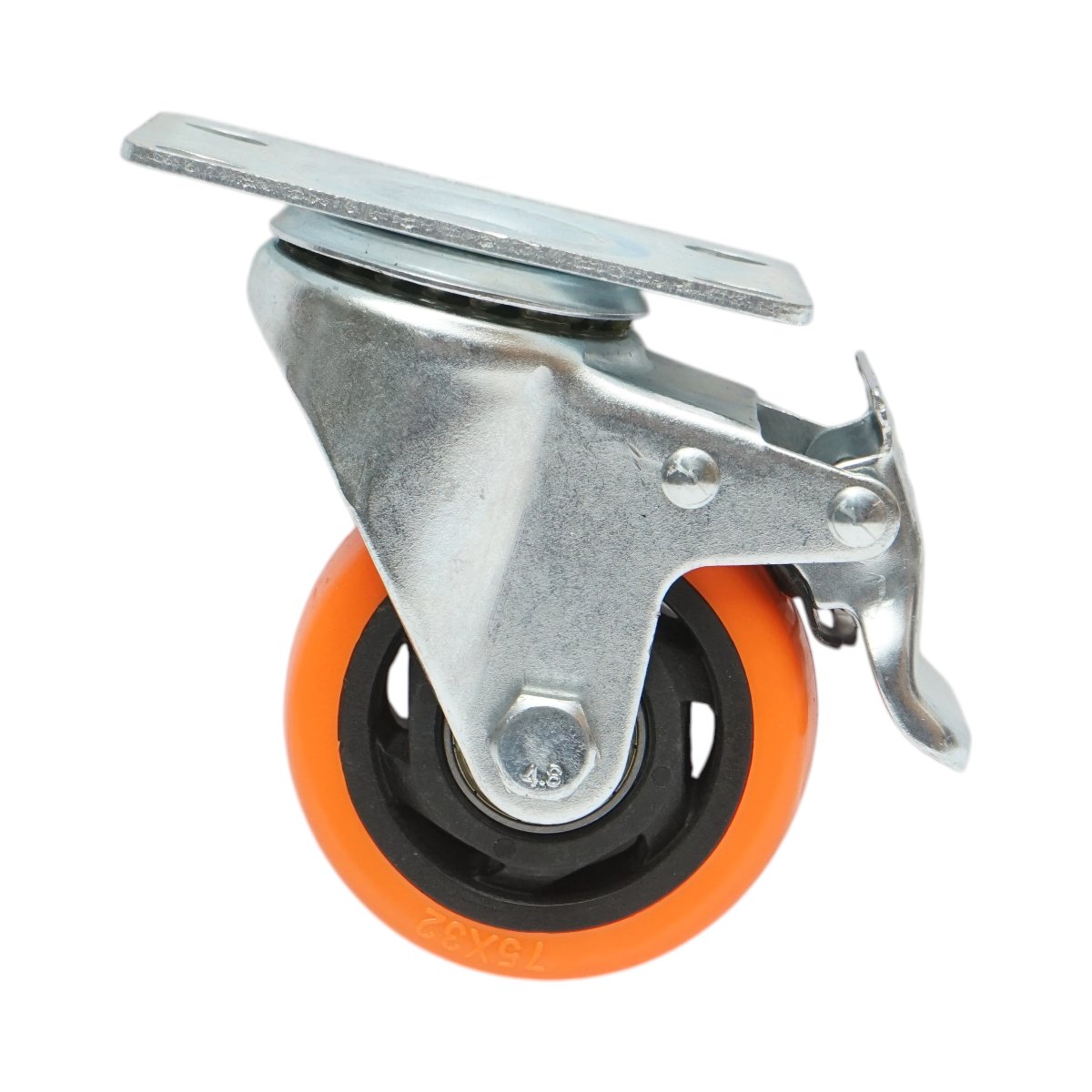 Roata pivotanta 75x31mm cu frana, PVC portocaliu, placa otel 94x63mm 80kg - imagine 2