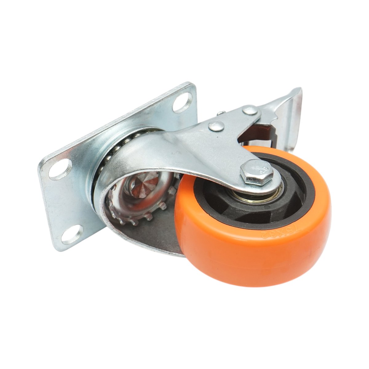 Roata pivotanta 75x31mm cu frana, PVC portocaliu, placa otel 94x63mm 80kg - imagine 6