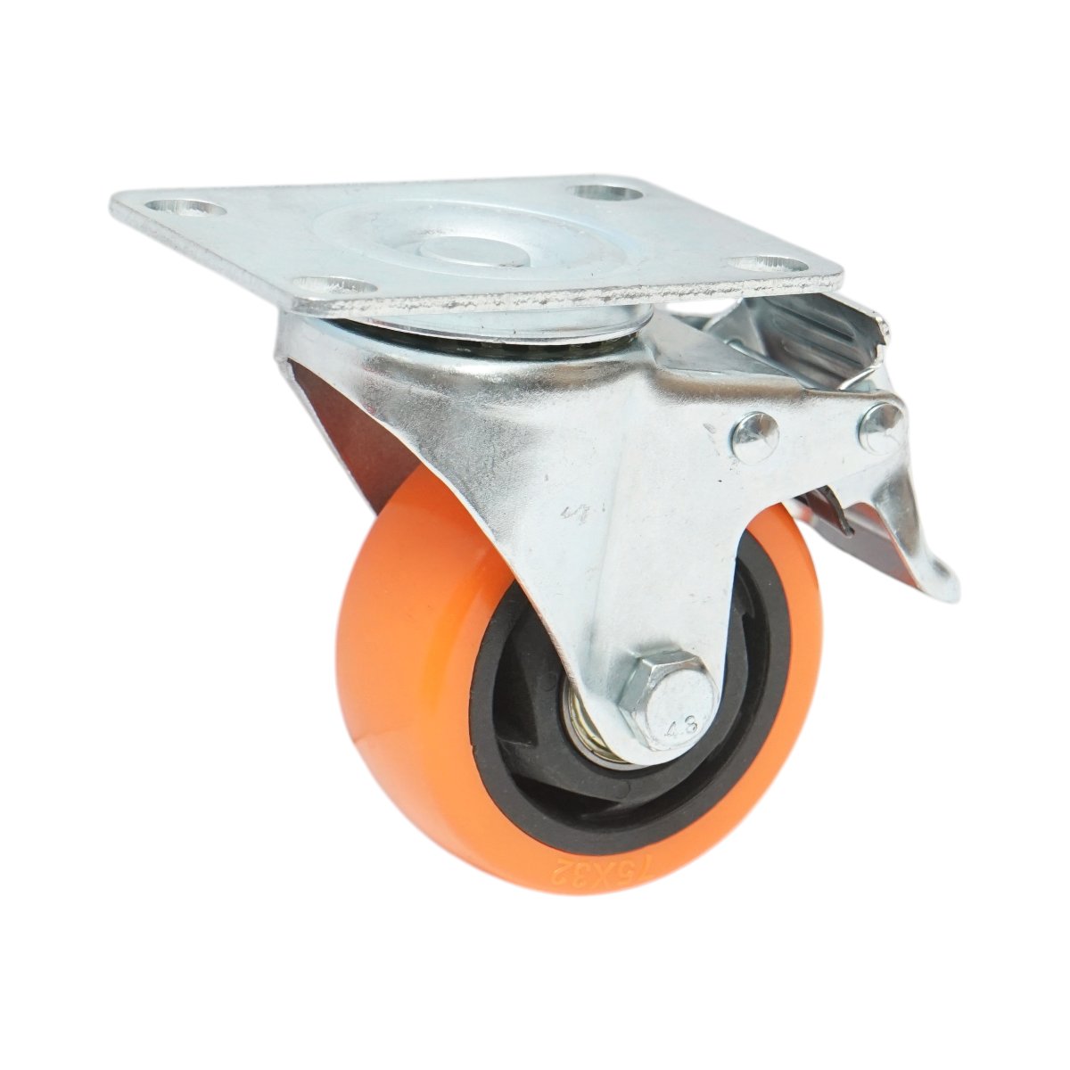 Roata pivotanta 75x31mm cu frana, PVC portocaliu, placa otel 94x63mm 80kg - imagine 5