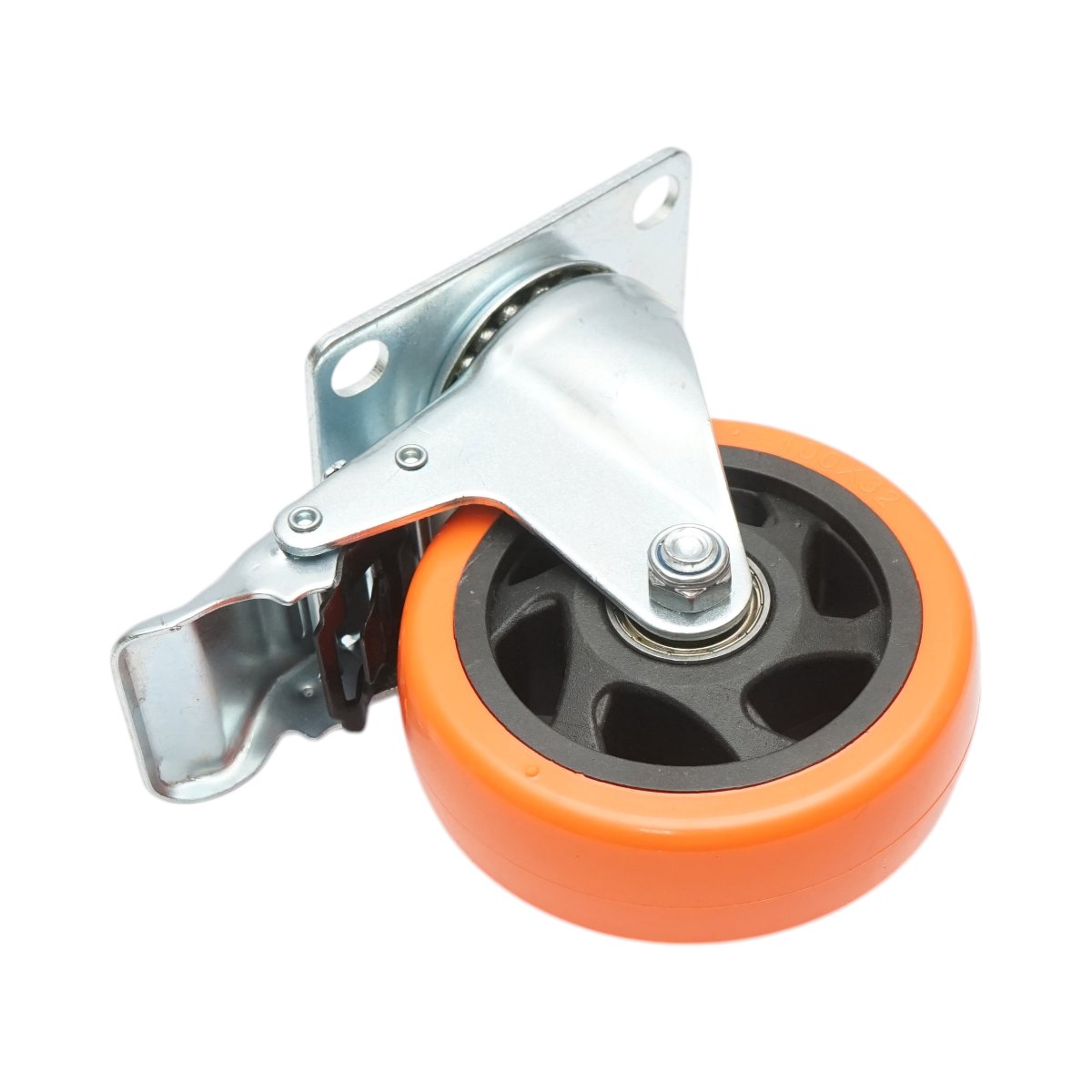 Roata pivotanta 100x31mm cu frana, PVC portocaliu, placa otel 94x63mm 90kg - imagine 6