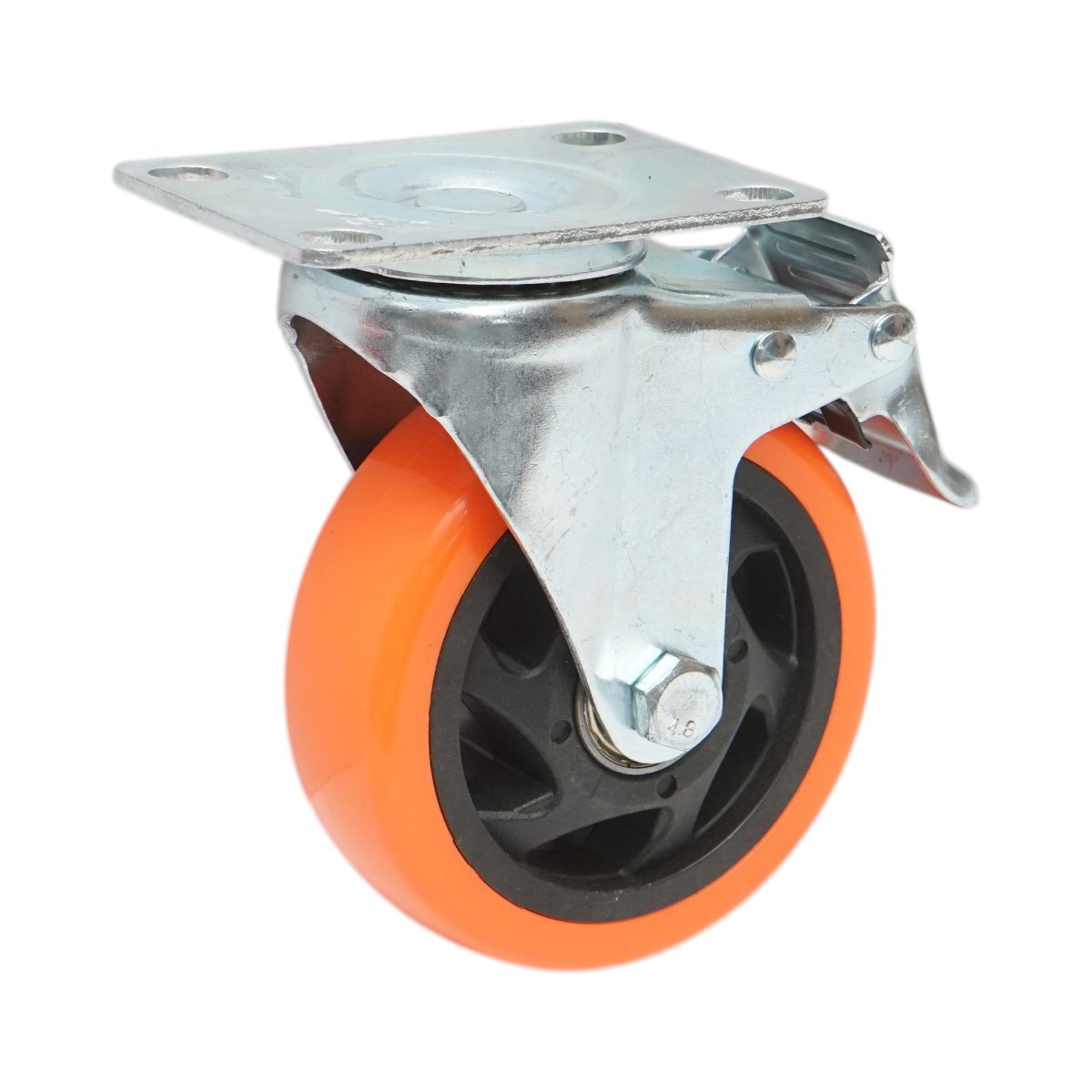 Roata pivotanta 100x31mm cu frana, PVC portocaliu, placa otel 94x63mm 90kg - imagine 5