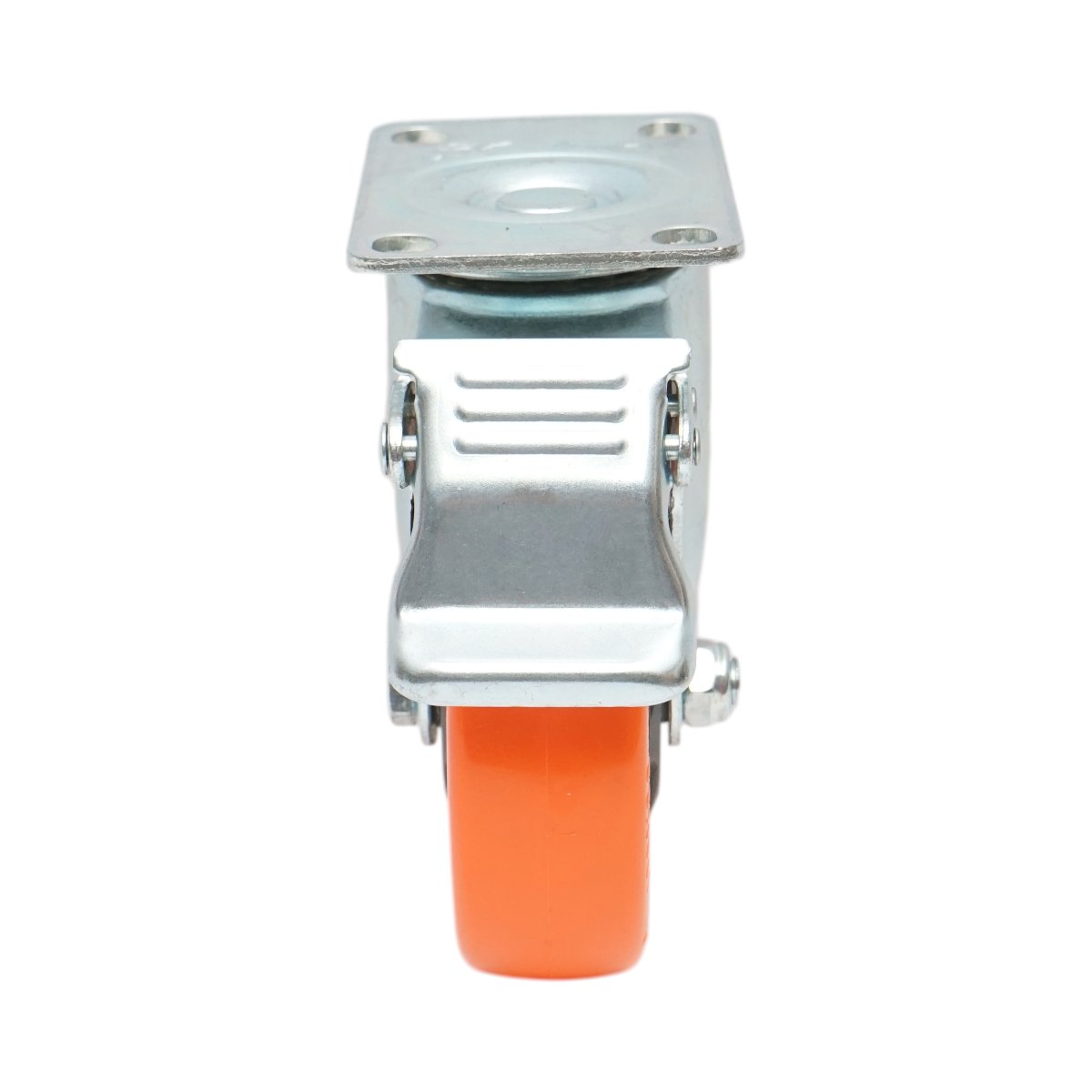 Roata pivotanta 100x31mm cu frana, PVC portocaliu, placa otel 94x63mm 90kg - imagine 4