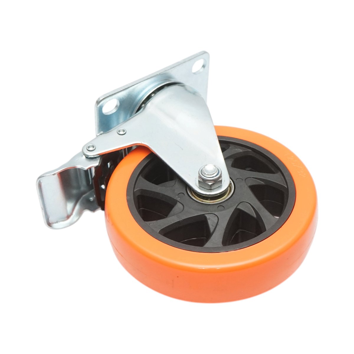 Roata pivotanta 125x31mm cu frana, PVC portocaliu, placa otel 94x63mm 100kg - imagine 6
