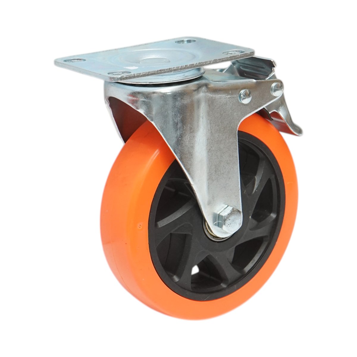 Roata pivotanta 125x31mm cu frana, PVC portocaliu, placa otel 94x63mm 100kg - imagine 5
