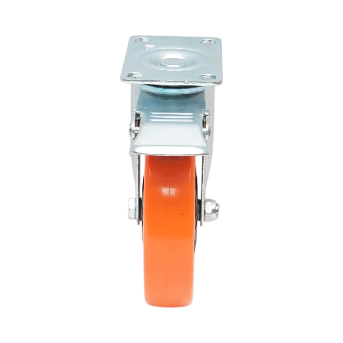 Roata pivotanta 125x31mm cu frana, PVC portocaliu, placa otel 94x63mm 100kg - imagine 4