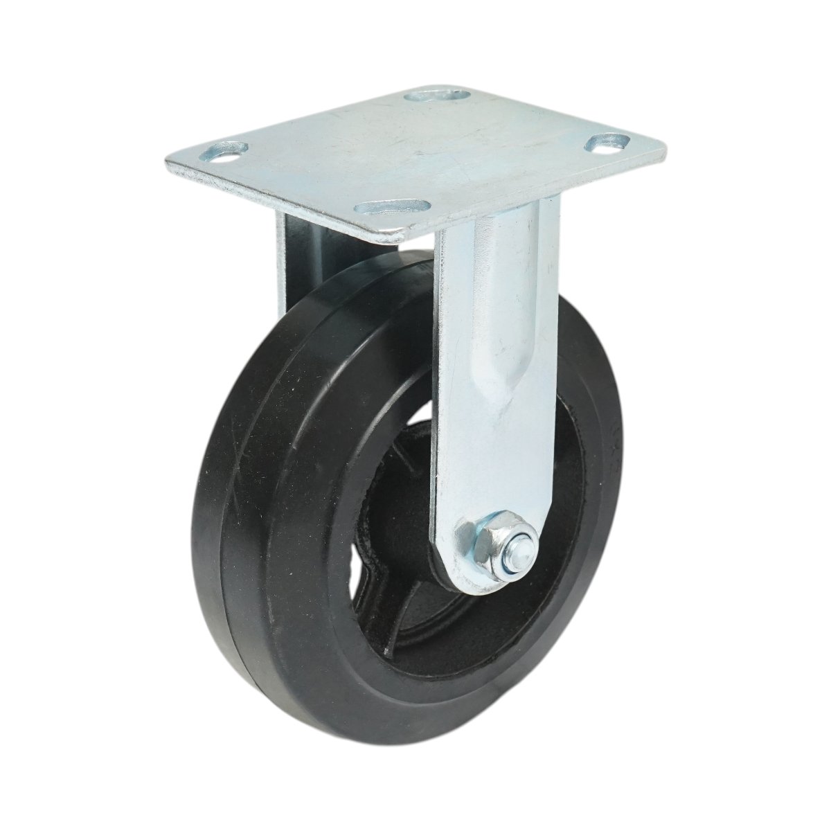 Roata fixa industriala 150x50mm fara frana, cauciuc plin negru, placa otel 115x100mm 200kg