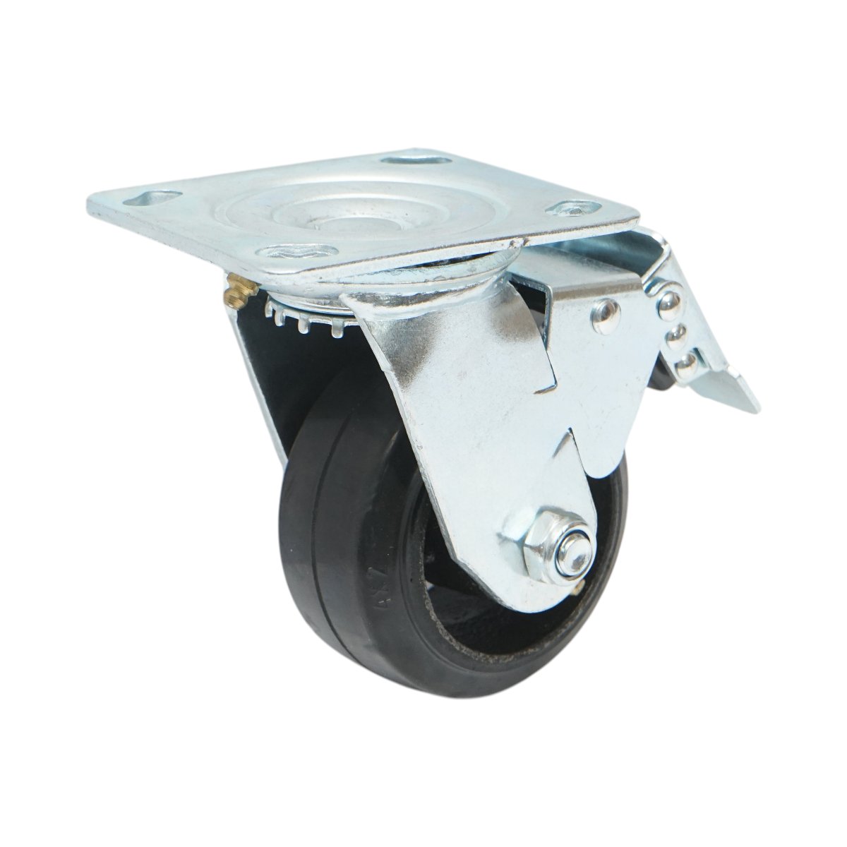 Roata pivotanta industriala 100x50mm cu frana, cauciuc plin negru, placa otel 115x100mm 100kg - imagine 5