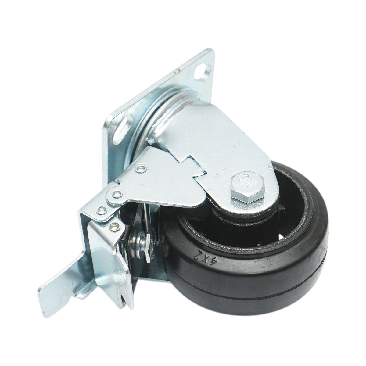 Roata pivotanta industriala 100x50mm cu frana, cauciuc plin negru, placa otel 115x100mm 100kg - imagine 6