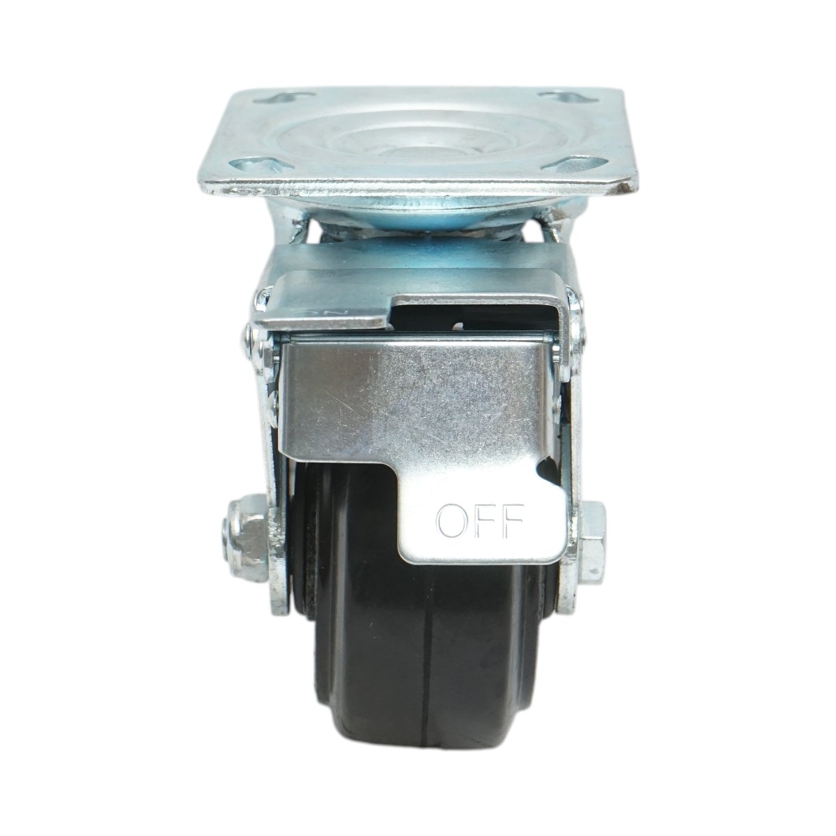 Roata pivotanta industriala 100x50mm cu frana, cauciuc plin negru, placa otel 115x100mm 100kg - imagine 4