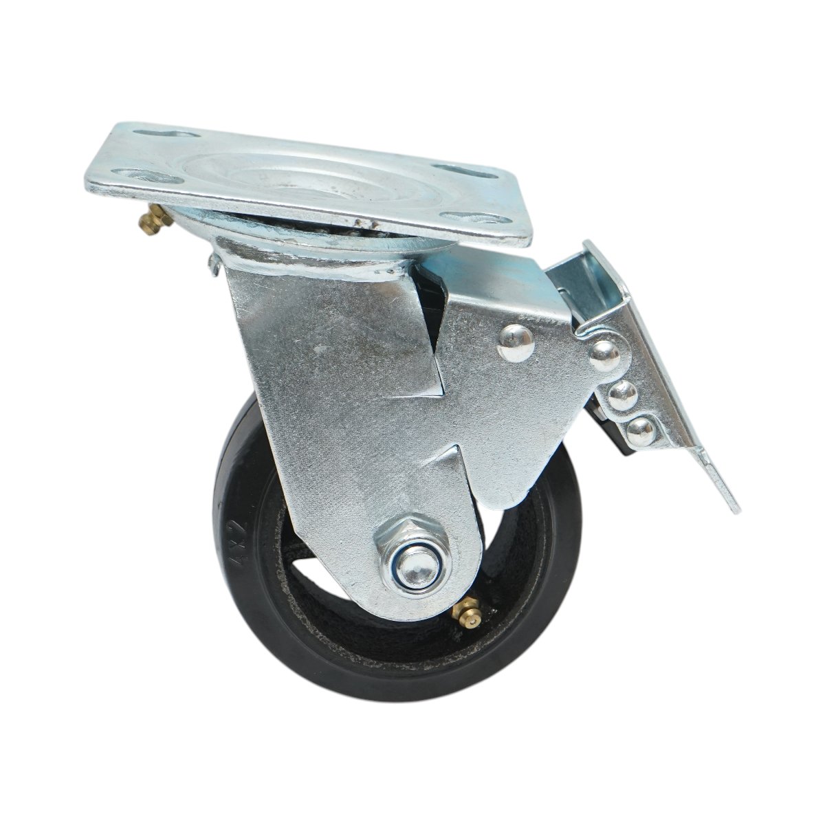 Roata pivotanta industriala 100x50mm cu frana, cauciuc plin negru, placa otel 115x100mm 100kg - imagine 2