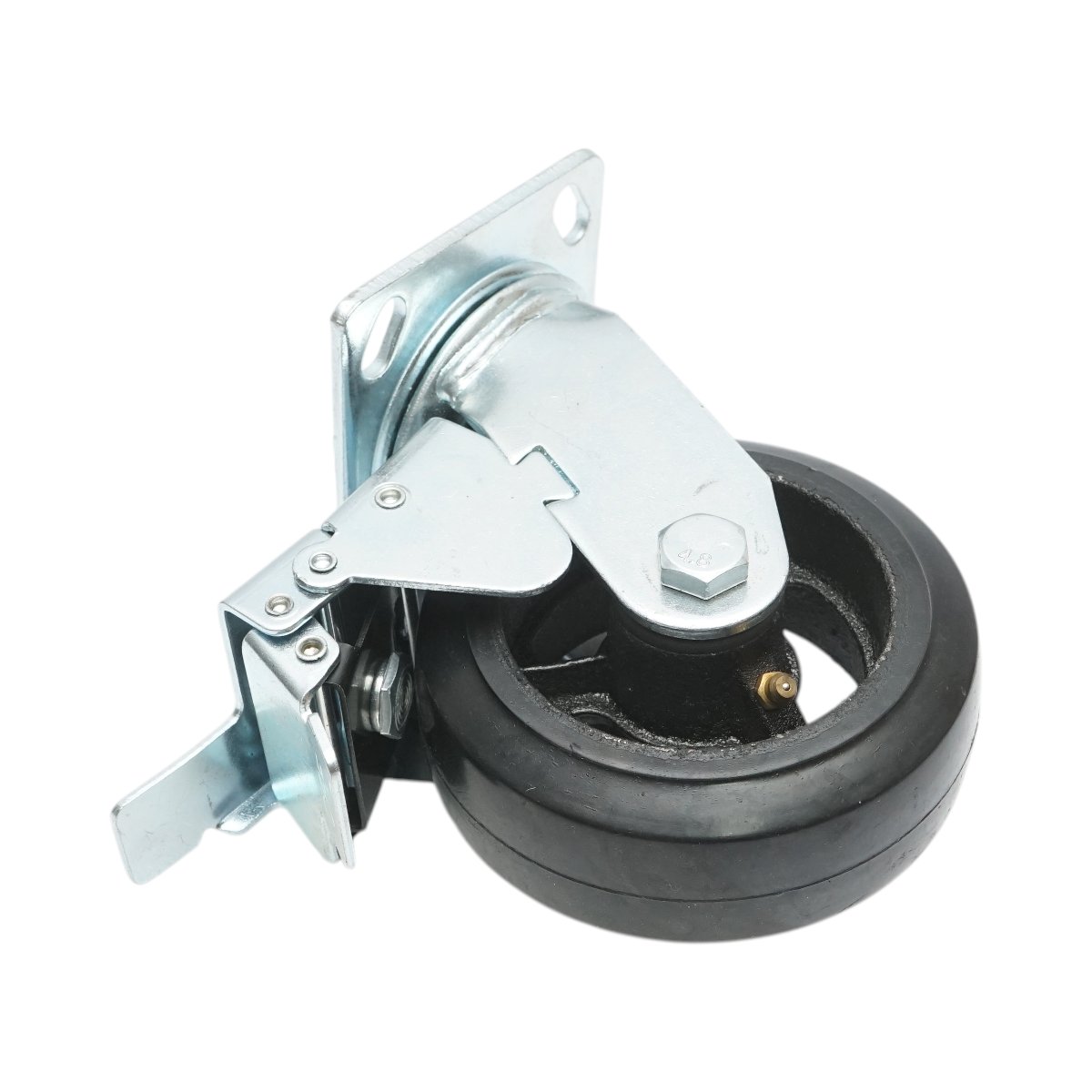 Roata pivotanta industriala 125x50mm cu frana, cauciuc plin negru, placa otel 115x100mm 130kg - imagine 6