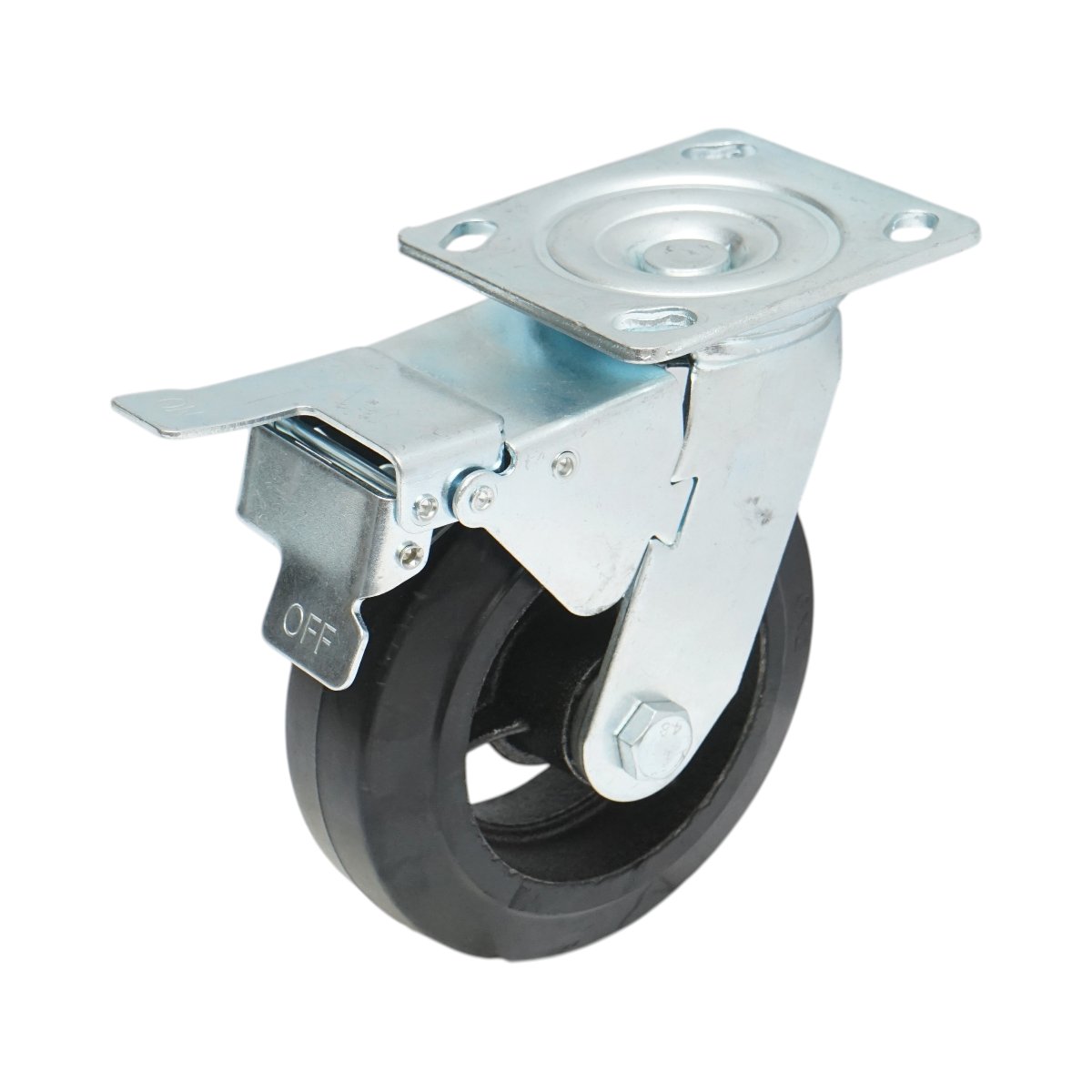 Roata pivotanta industriala 150x50mm cu frana, cauciuc plin negru, placa otel 115x100mm 200kg - imagine 5