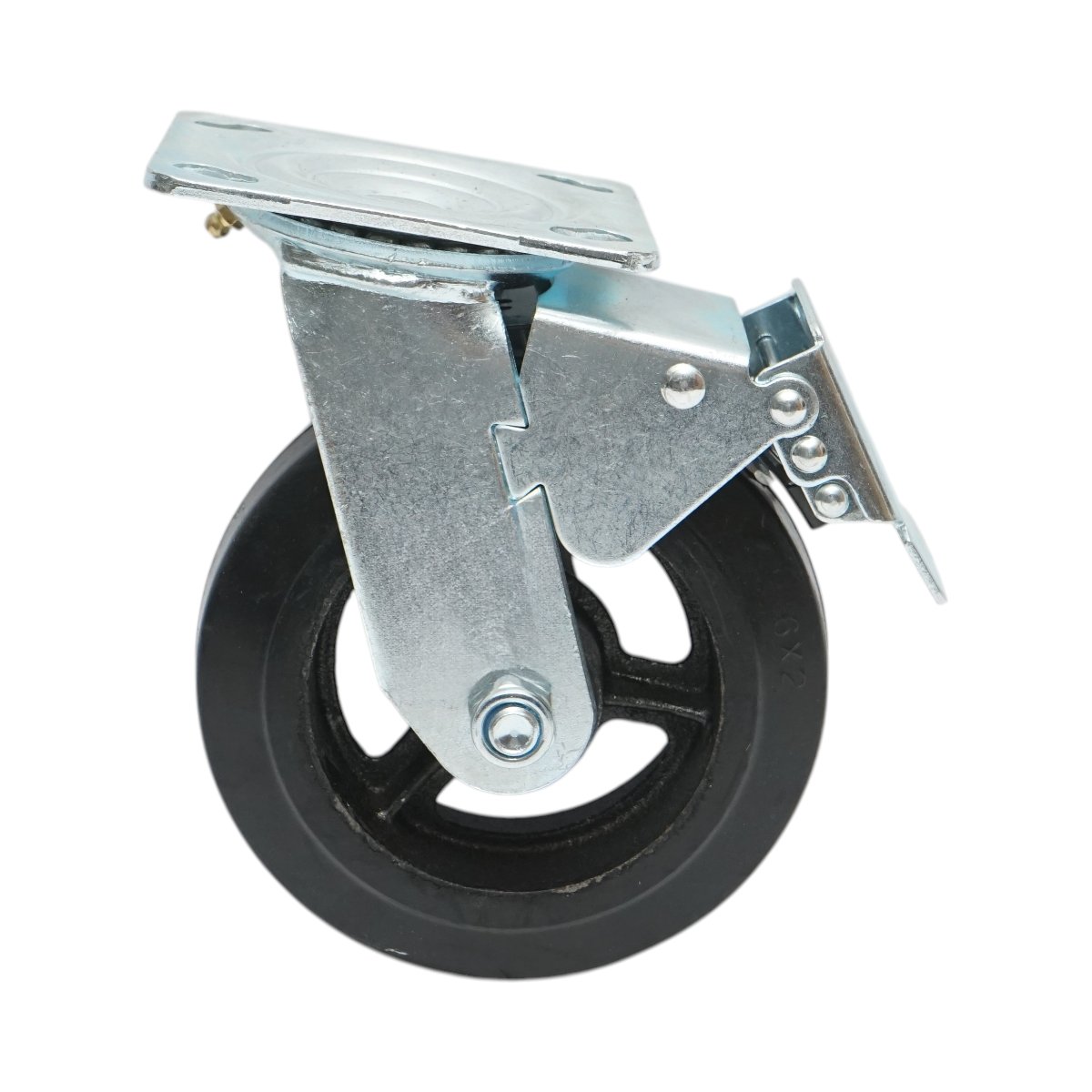 Roata pivotanta industriala 150x50mm cu frana, cauciuc plin negru, placa otel 115x100mm 200kg - imagine 2