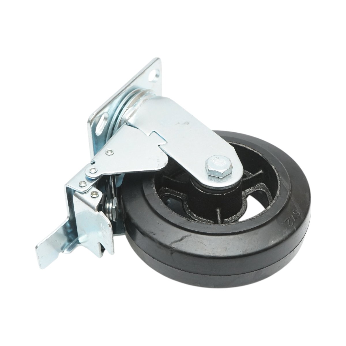 Roata pivotanta industriala 150x50mm cu frana, cauciuc plin negru, placa otel 115x100mm 200kg - imagine 6