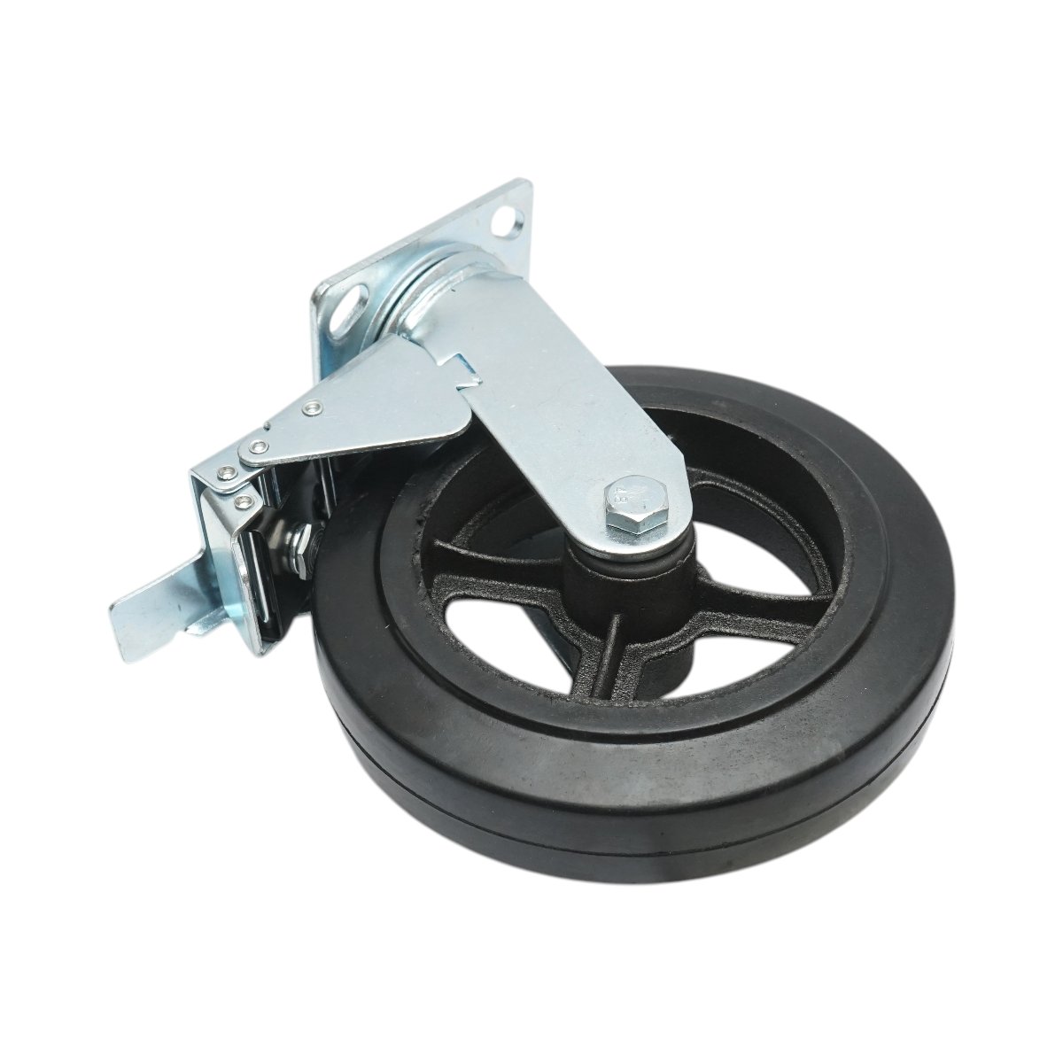 Roata pivotanta industriala 200x50mm cu frana, cauciuc plin negru, placa otel 115x100mm 220kg - imagine 6