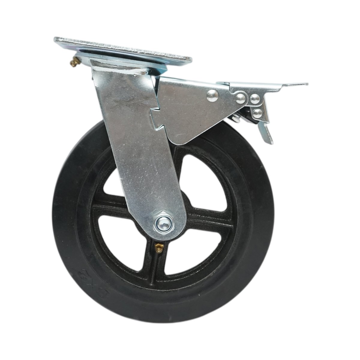 Roata pivotanta industriala 200x50mm cu frana, cauciuc plin negru, placa otel 115x100mm 220kg - imagine 2