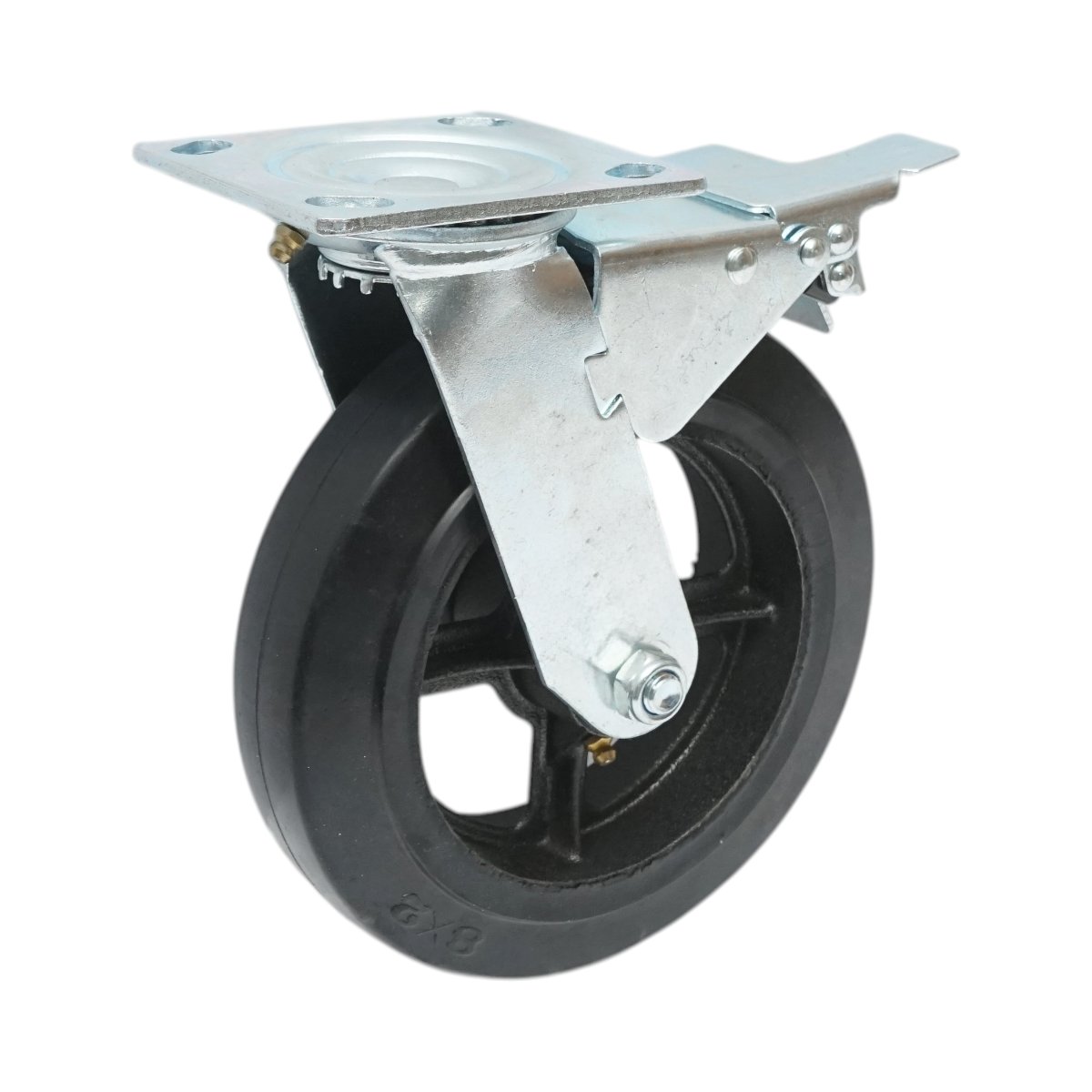 Roata pivotanta industriala 200x50mm cu frana, cauciuc plin negru, placa otel 115x100mm 220kg - imagine 5